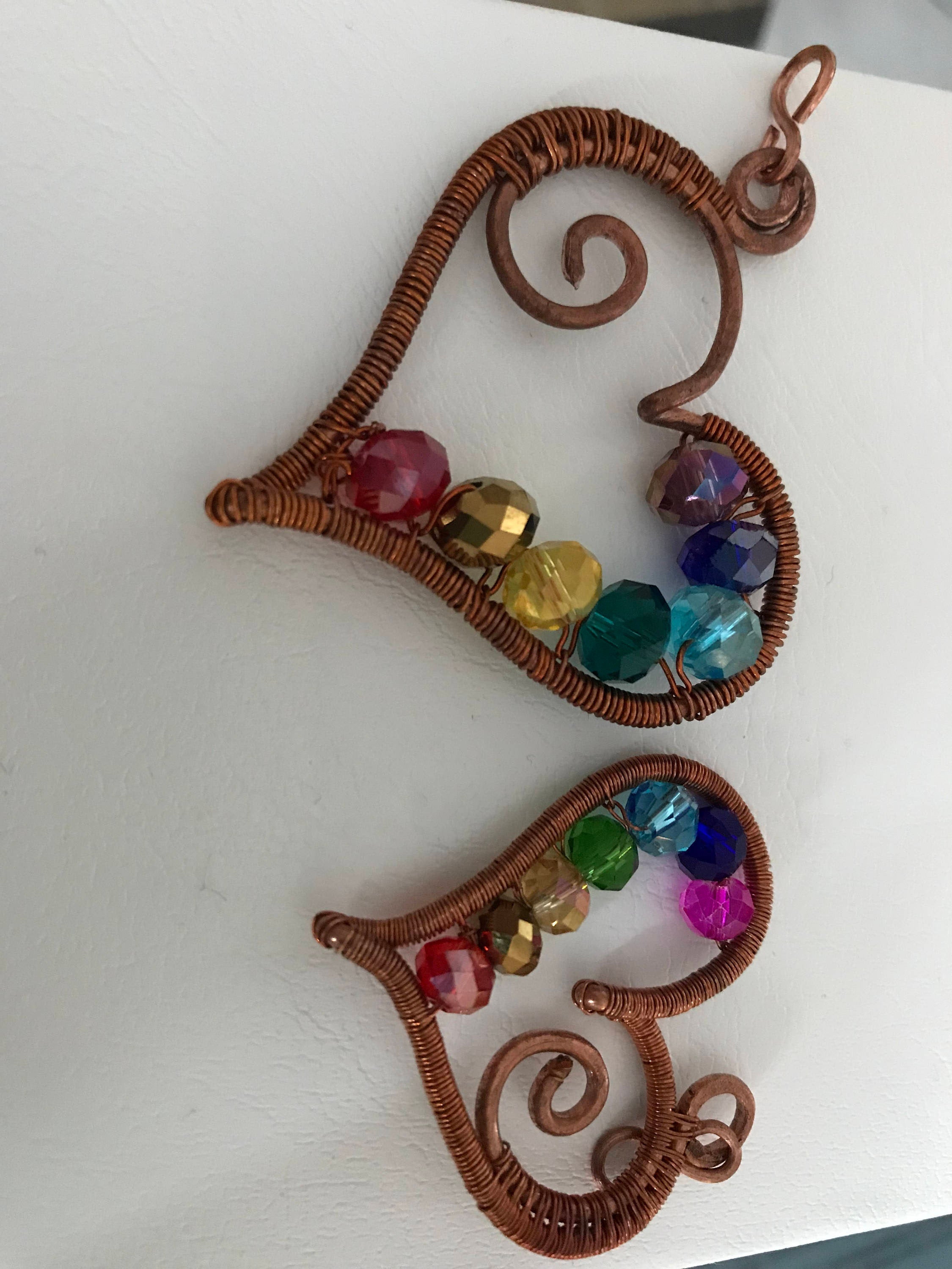Aesthetic necklace Heart chakra necklace copper for women, Big Heart pendant, Copper Heart jewelry with rainbow crystals, Ukrainian seller