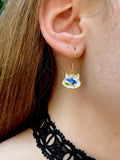 Dainty Blue Flower Cat Earrings: 14K Gold Filled Vintage Porcelain Style Jewelry