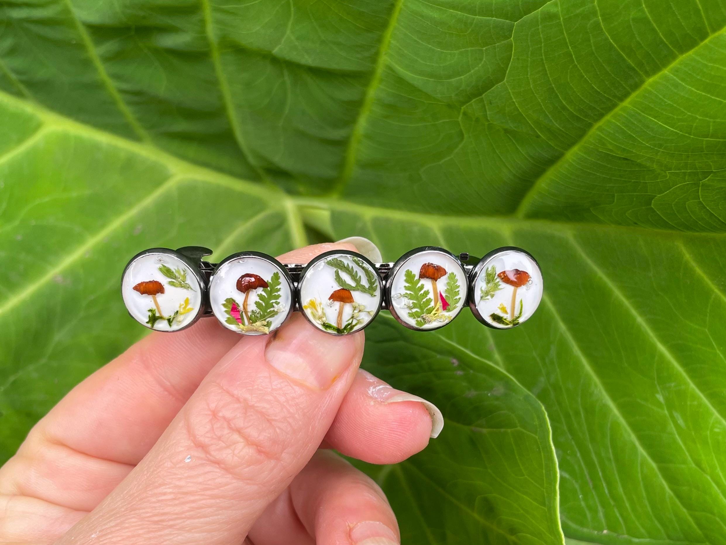 Dainty Real Mushroom Terrarium Barrette Hair Pin: Unique Handmade Nature Inspired  Hair accessories Valentines