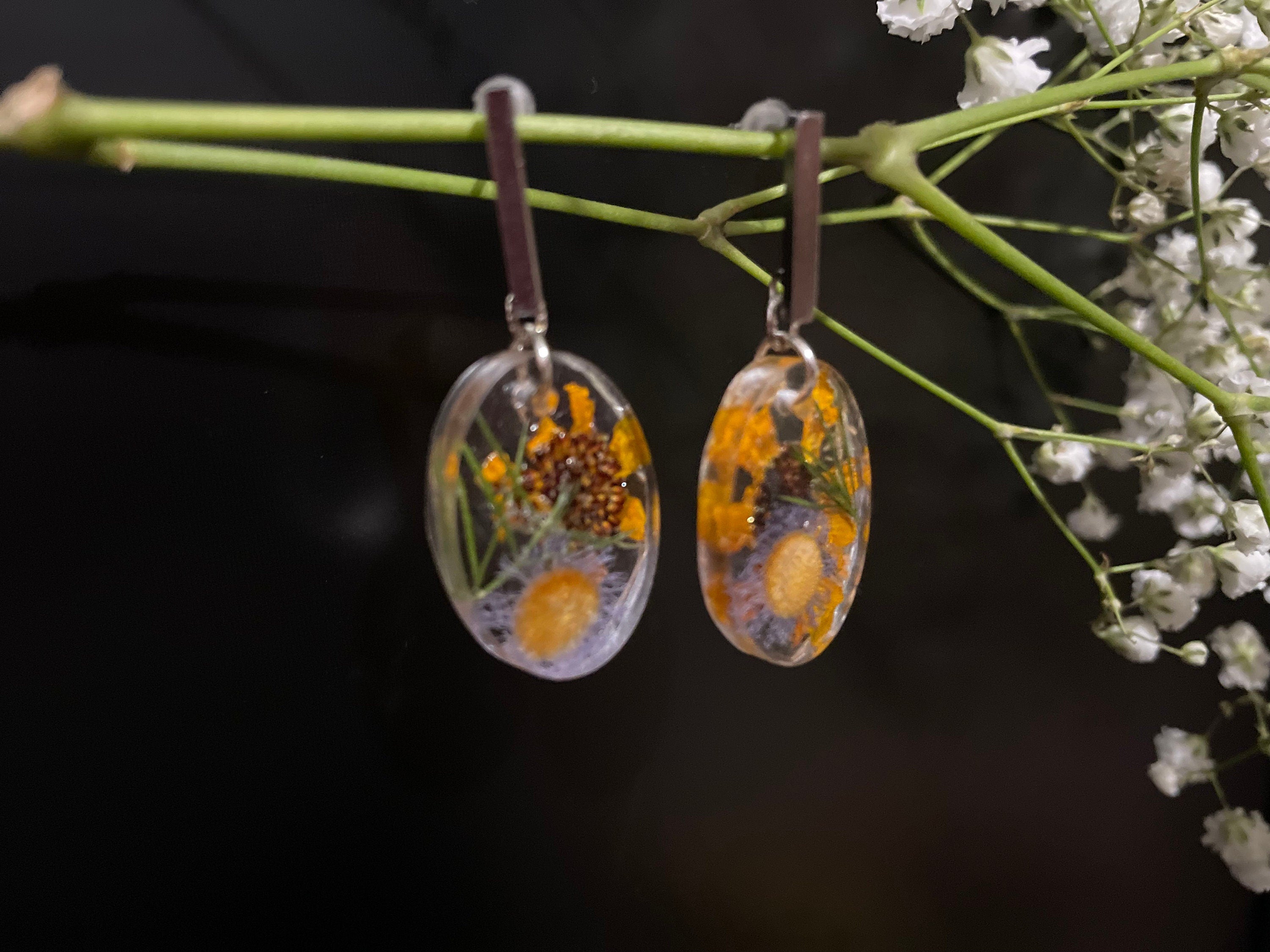 Dandelion Earrings: December Birth Flower, Resin Jewelry