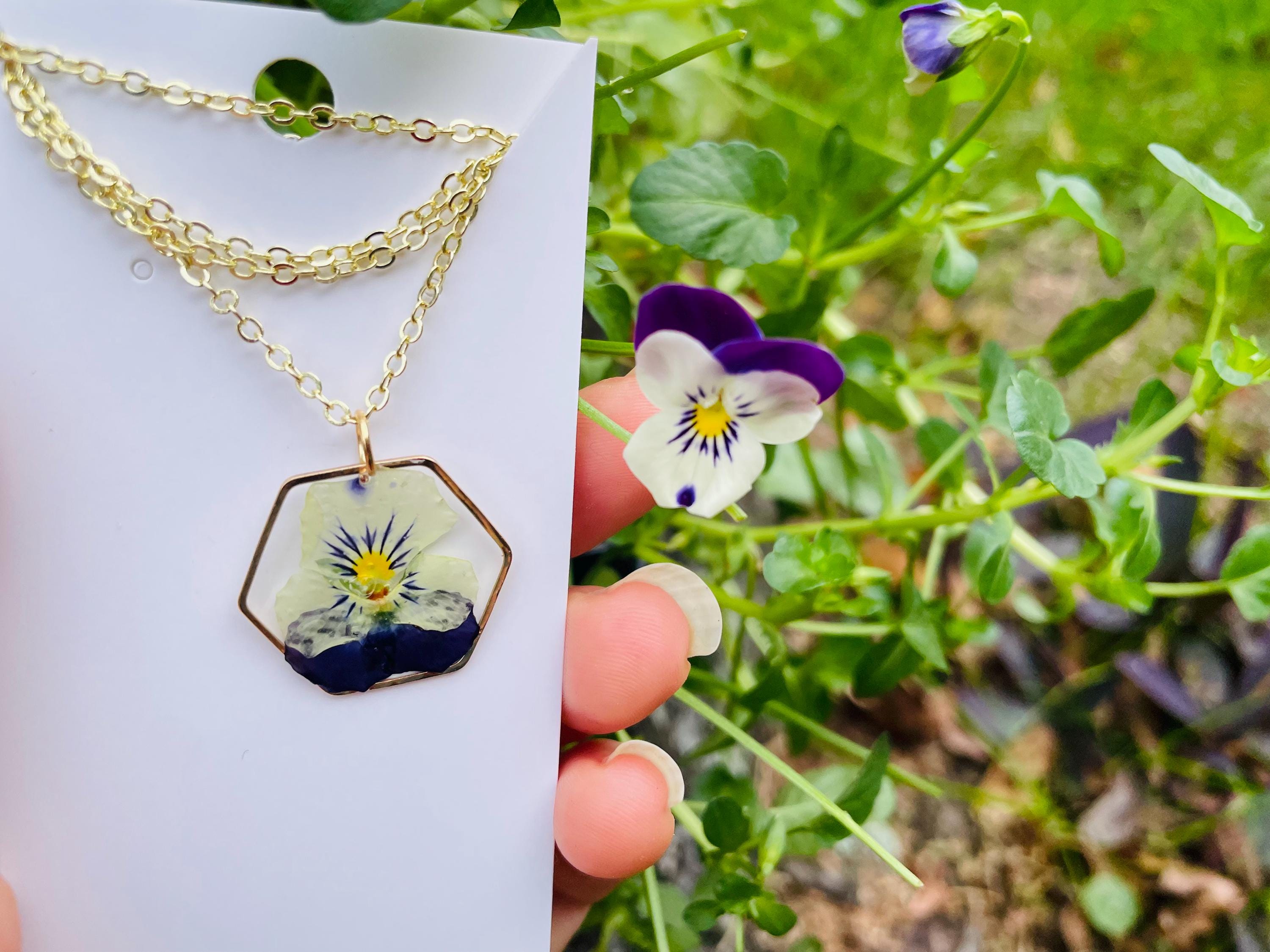 Real Violet Flower Necklace with Initial Pendant | Personalized Unique February Birthday Gift for Her