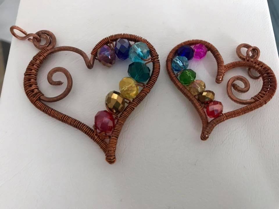 Aesthetic necklace Heart chakra necklace copper for women, Big Heart pendant, Copper Heart jewelry with rainbow crystals, Ukrainian seller