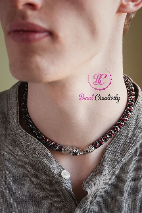Black beaded Snake necklace for men Anniversary gifts for husband Dad, black red mens choker gothic handmade jewelry  for boyfriend him her