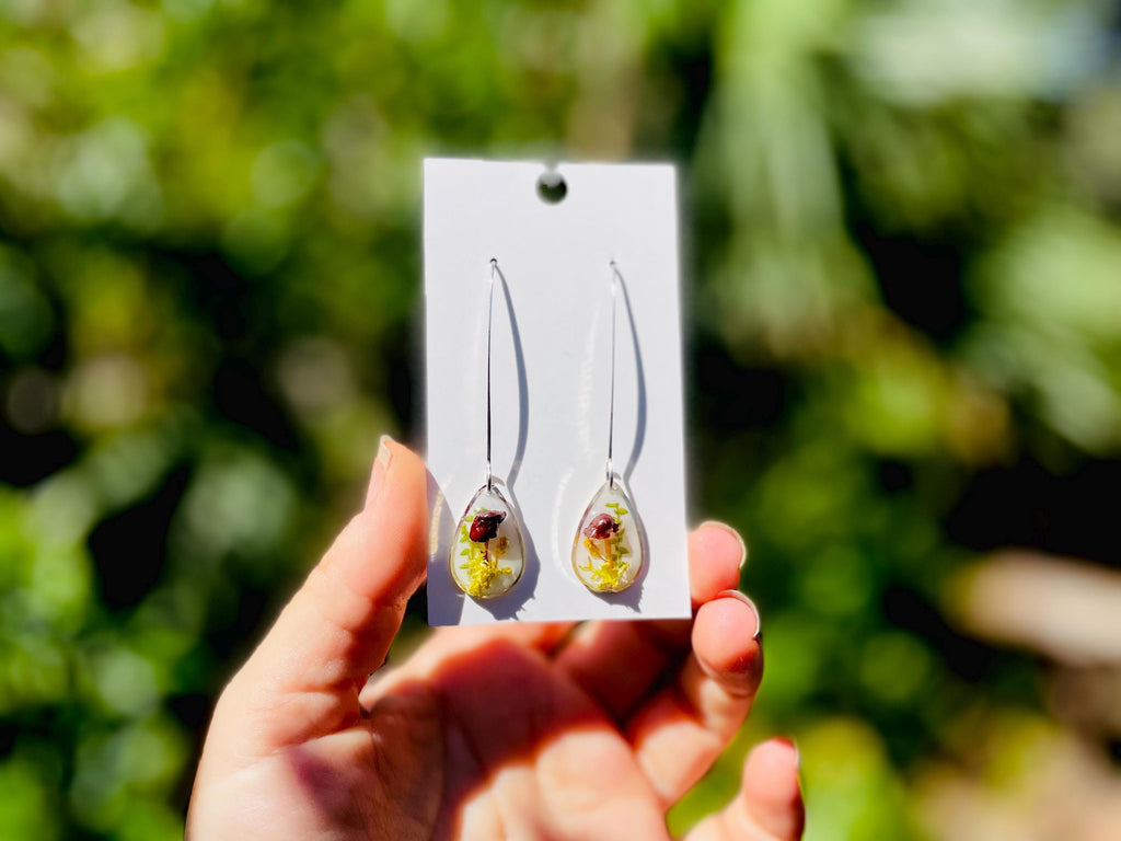 Real Mushroom Moss Dangle Earrings: Sterling Silver Threader, Woodland Fairy Jewelry