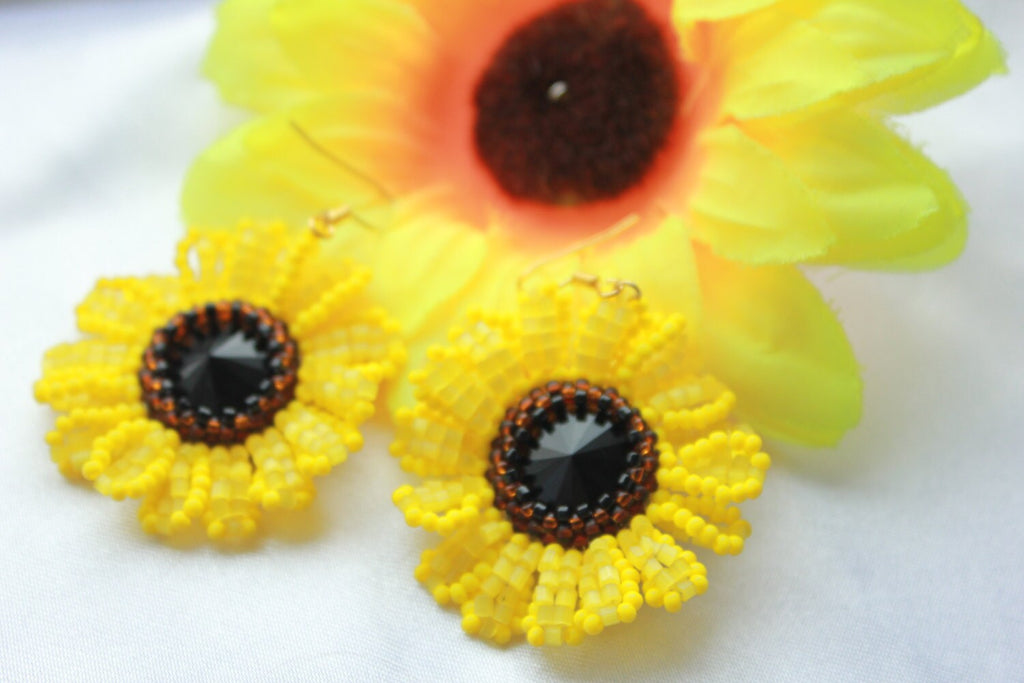 Floral Earrings Yellow Sunflower Earrings Red Poppy Earrings Summer Jewelry Colorful Earrings White chamomile Earrings BlChristmas clearance