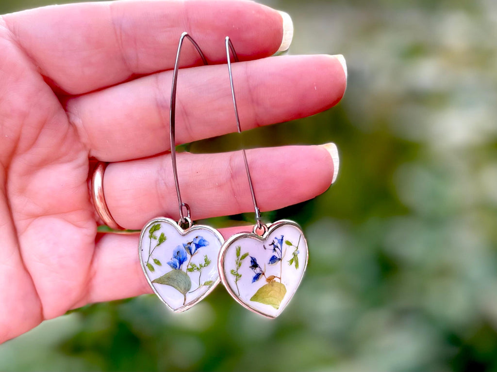 Vintage Silver Heart Drop Earrings: Romantic Porcelain Inspired Jewelry