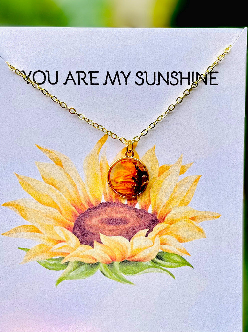 Real Pressed Sunflower Necklace: Gold/Silver Floral Charm, Birth Flower Anniversary Gift