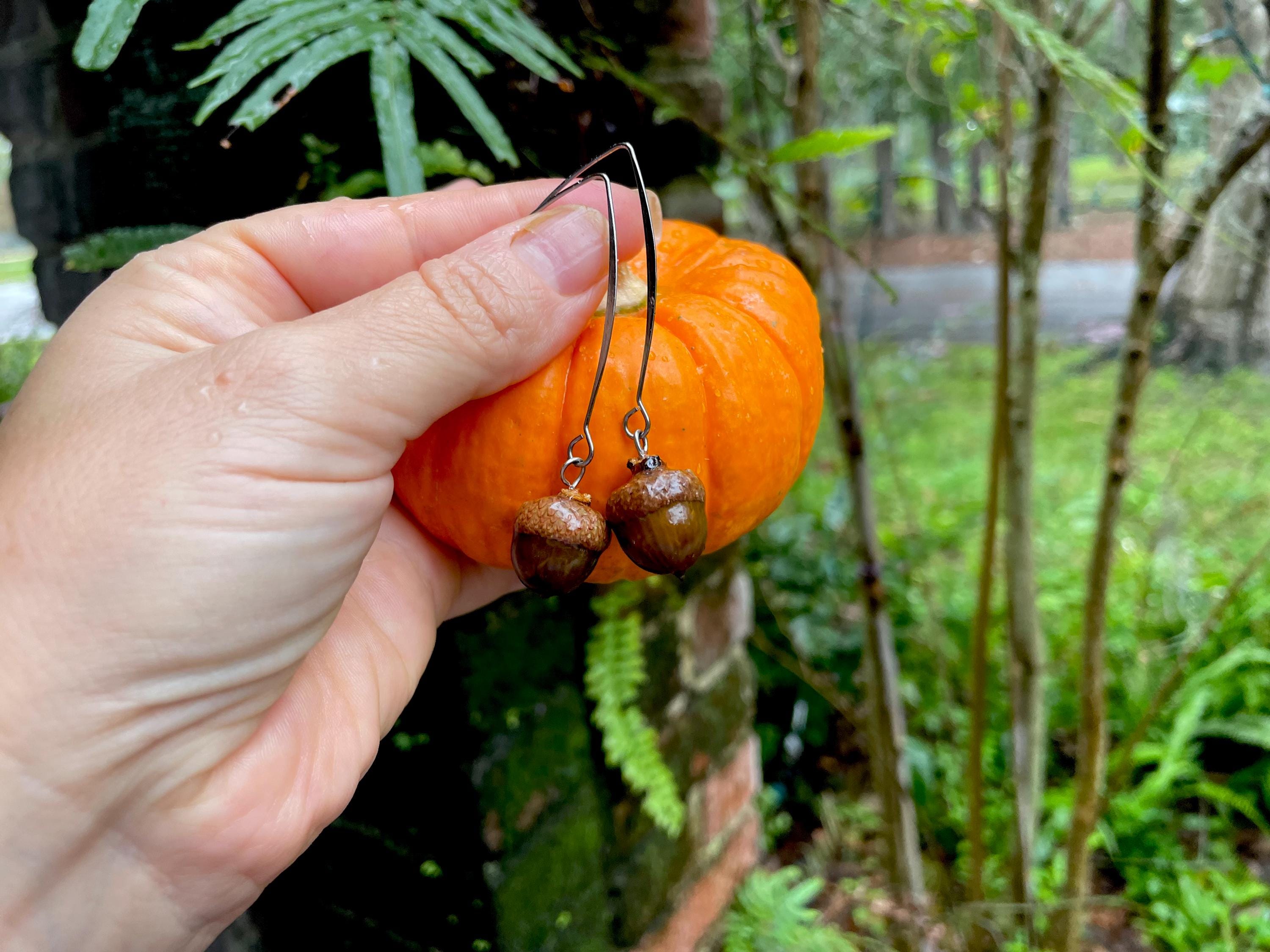 Real Acorn Threader Earrings: Rustic Fall Woodland Jewelry
