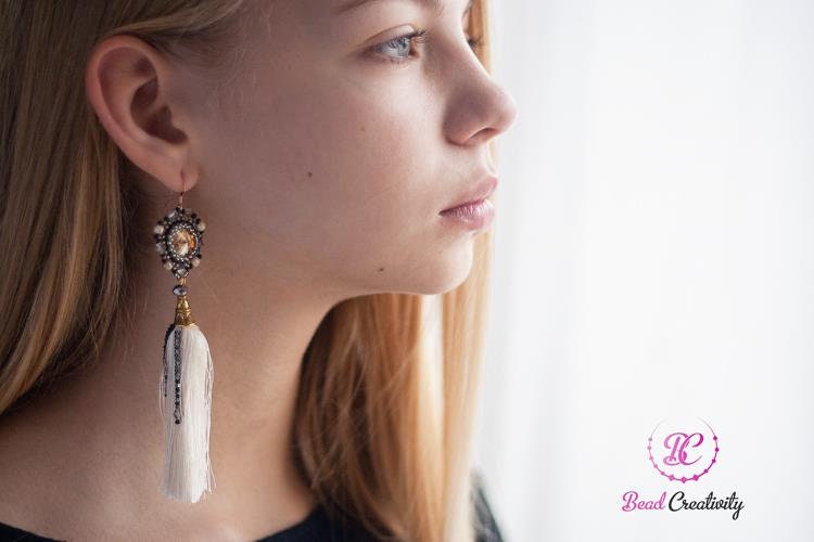 Handmade Emerald Green Swarovski Crystal Silk Tassel Earrings for Women 3-6 inch Long Custom Tassel Color