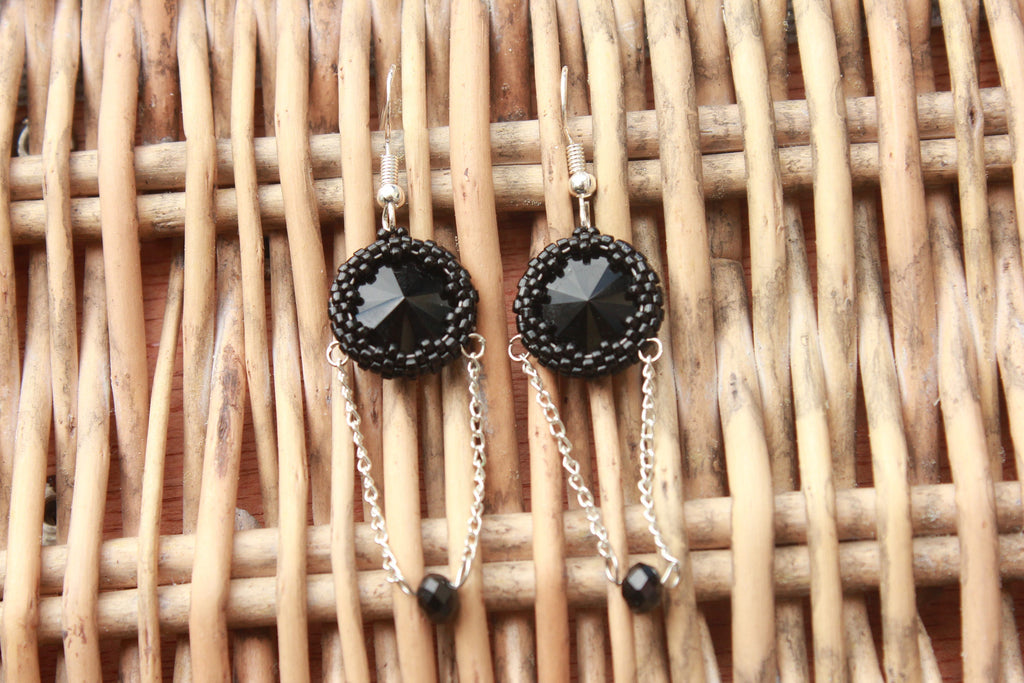 Earrings. Black earrings beaded, Gothic earrings, goth chain earrings, goth jewelry, steampunk earrings, black jewelry for her, self gift,