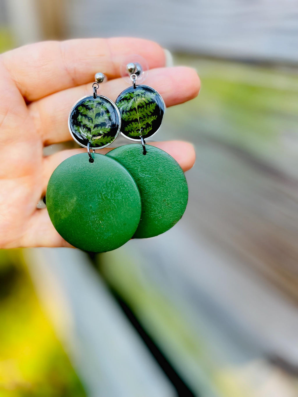 Green Fern Wooden Christmas Earrings: Clip-On/Post Options | Tree-Inspired Design