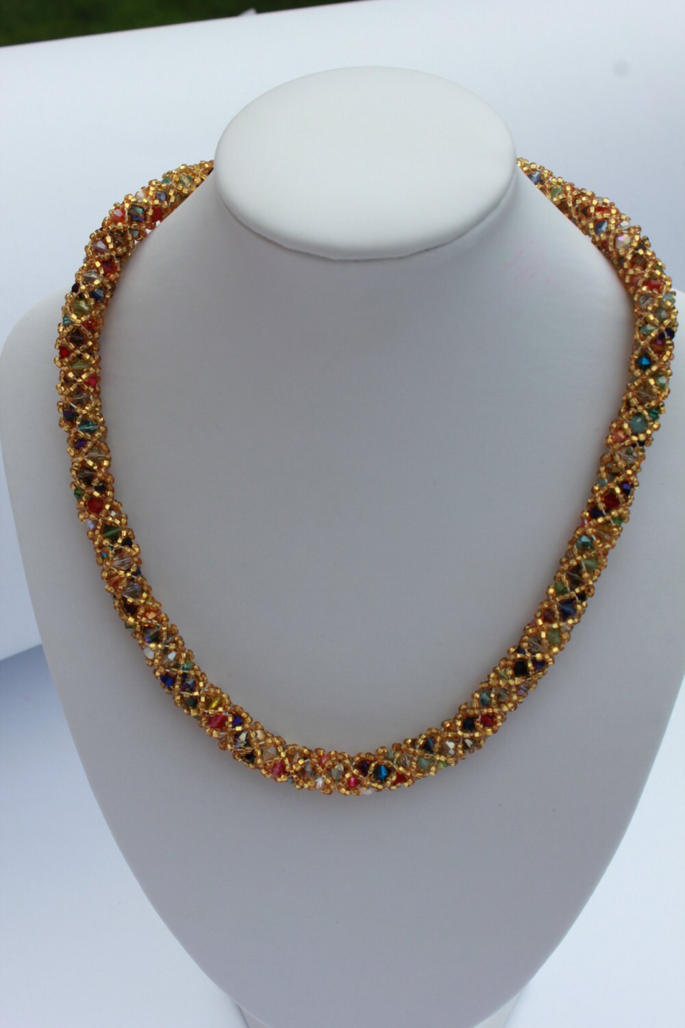 Bracelet. Mothers day gift for wife girlfriend. Gold beaded bracelet with rainbow crystals, handmade jewelry multicolored statement jewelry