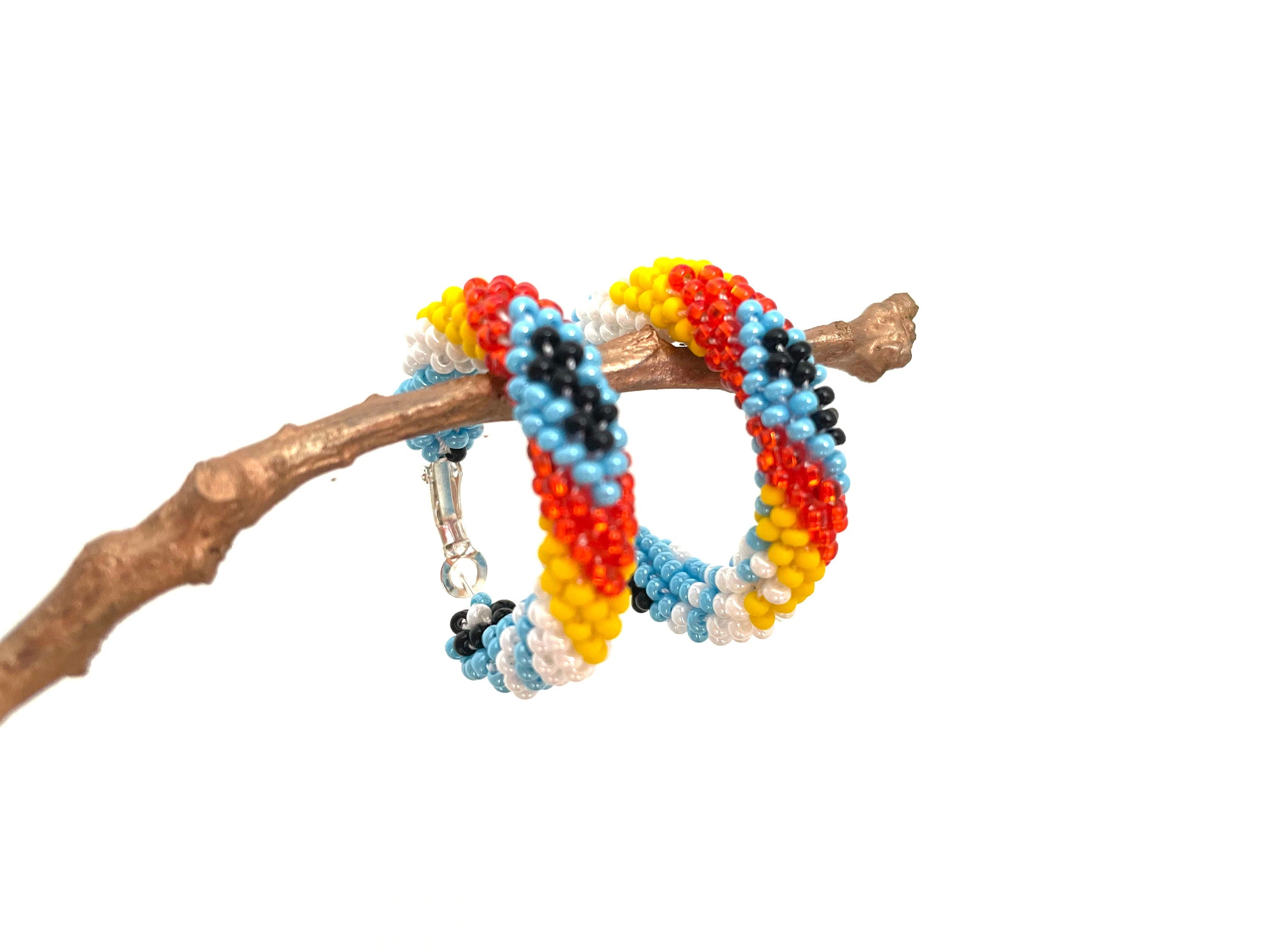 Beaded hoop earrings for her, Turquoise hoop earrings 1.2", Native Americans seed bead earrings, western bridesmaid gifts, Ethnic earrings
