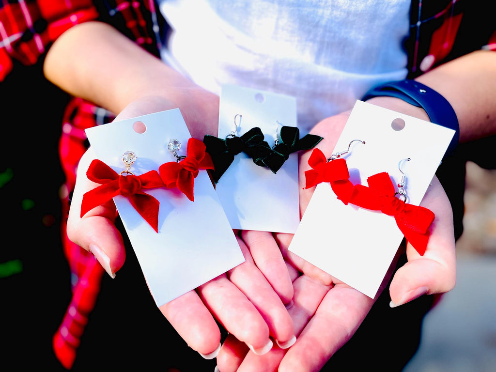 Red Velvet Bow Christmas Earrings: Handmade Holiday Jewelry