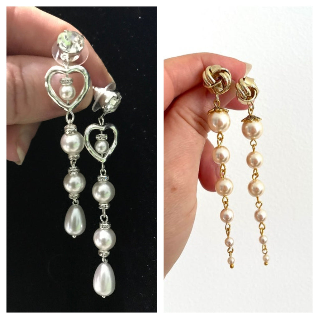 Pearl drop earrings long Swarovski heart bridal earrings silver gold baroque pearl earrings wedding unique birthday gift for her best friend