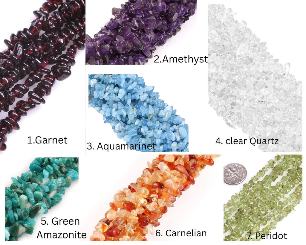 Personalized Natural Raw Gemstone Beaded Bracelet Stainless Steel Handmade Cuff 1 inch wide: 20 Custom Birthstone