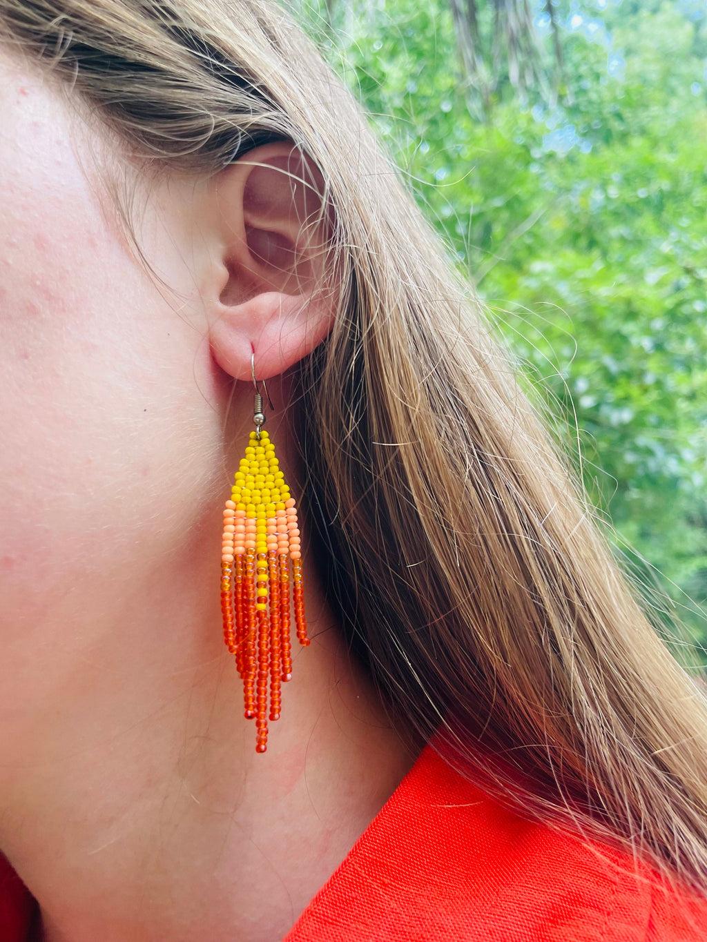 Handmade Ombre Seed Bead Fringe Earrings: Boho Dangle Jewelry