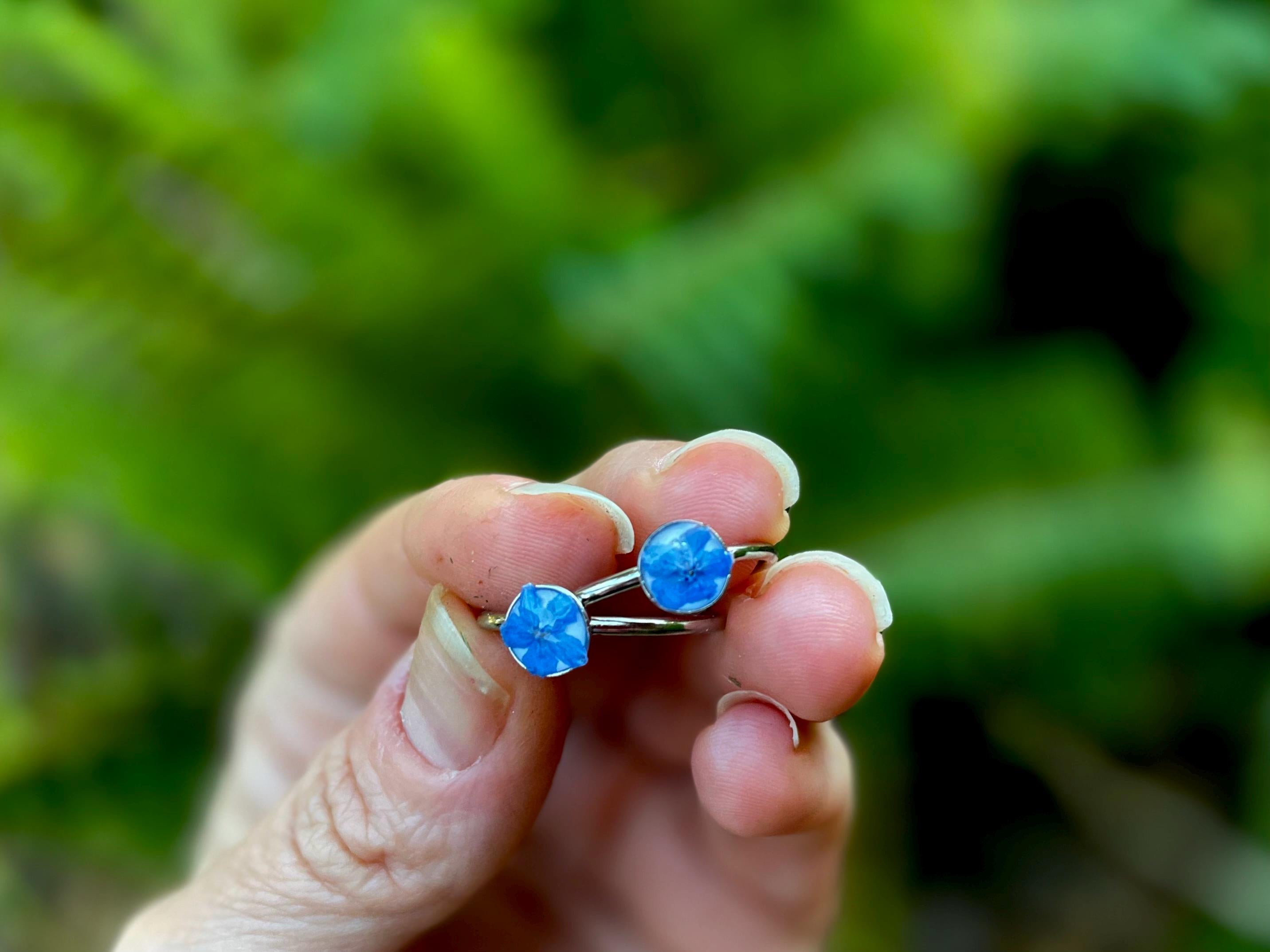 Forget Me Not Ring: Pressed Flower Resin Ring, Botanical Jewelry September Birth Month