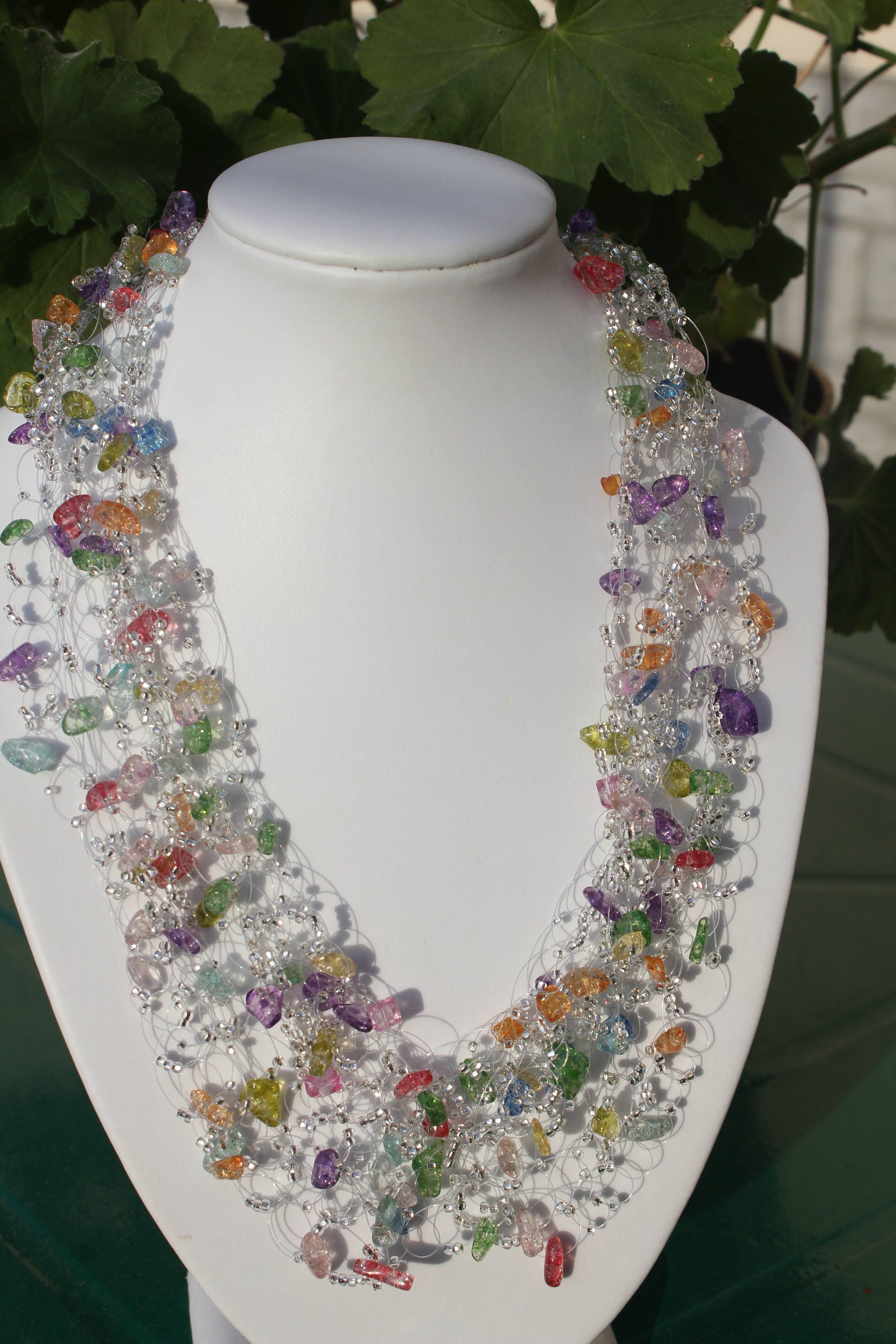 Rainbow assorted crystals necklace for women, bridal bohemian necklace silver, Gemstone Personalized necklace prom jewelry, Christmas gifts