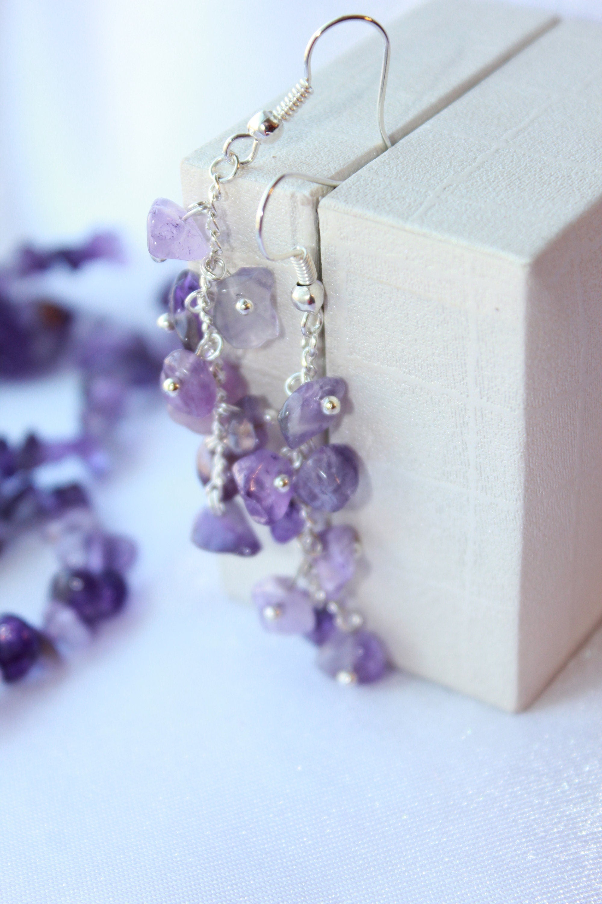 Amethyst earrings sterling silver custom birthstone earrings dangle, Unique Bridesmaid Gifts Personalized,  purple bridal earrings mom gift