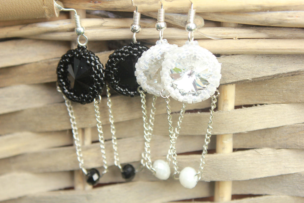 Earrings. Black earrings beaded, Gothic earrings, goth chain earrings, goth jewelry, steampunk earrings, black jewelry for her, self gift,