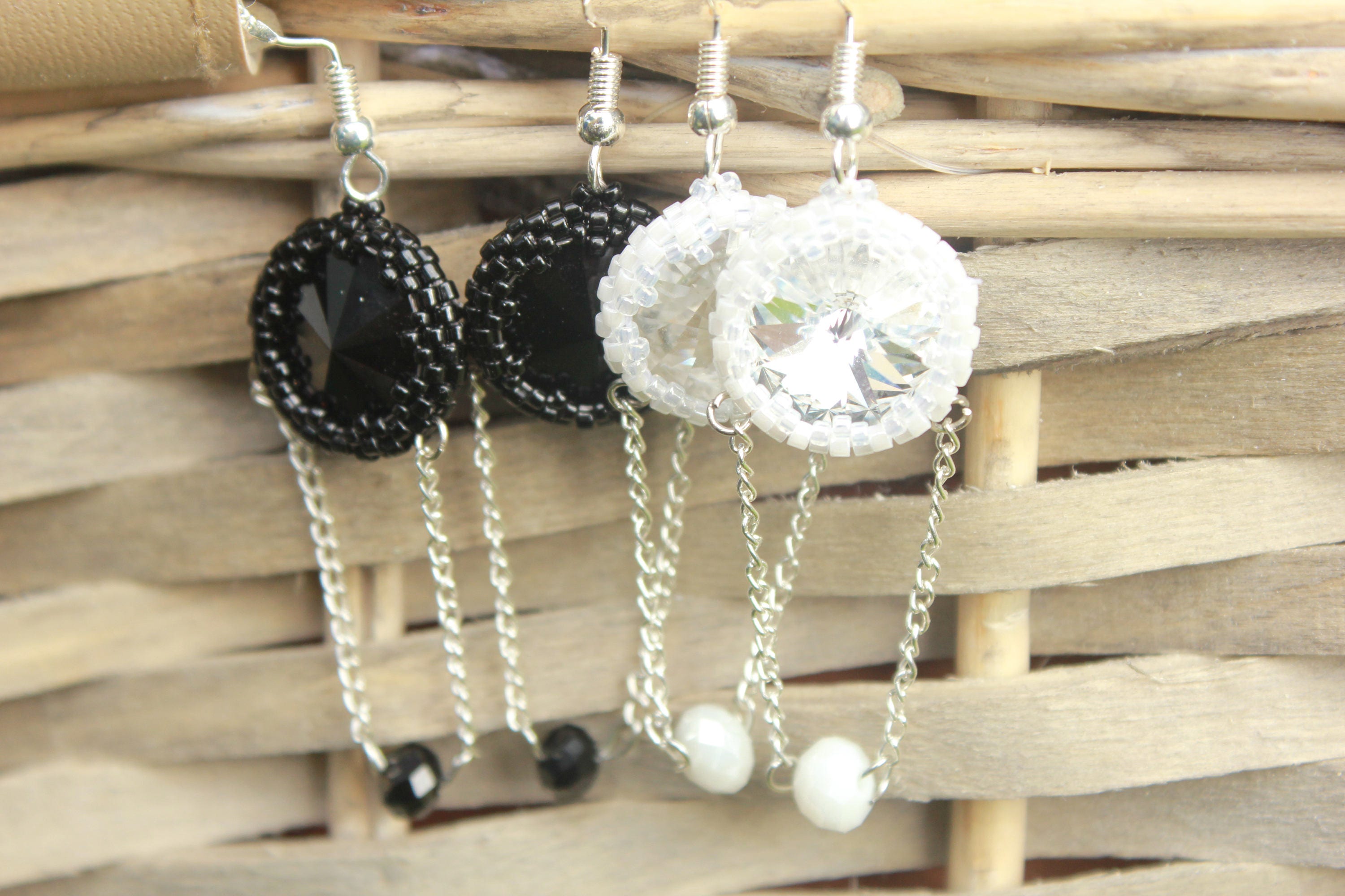 Earrings. Black earrings beaded, Gothic earrings, goth chain earrings, goth jewelry, steampunk earrings, black jewelry for her, self gift,