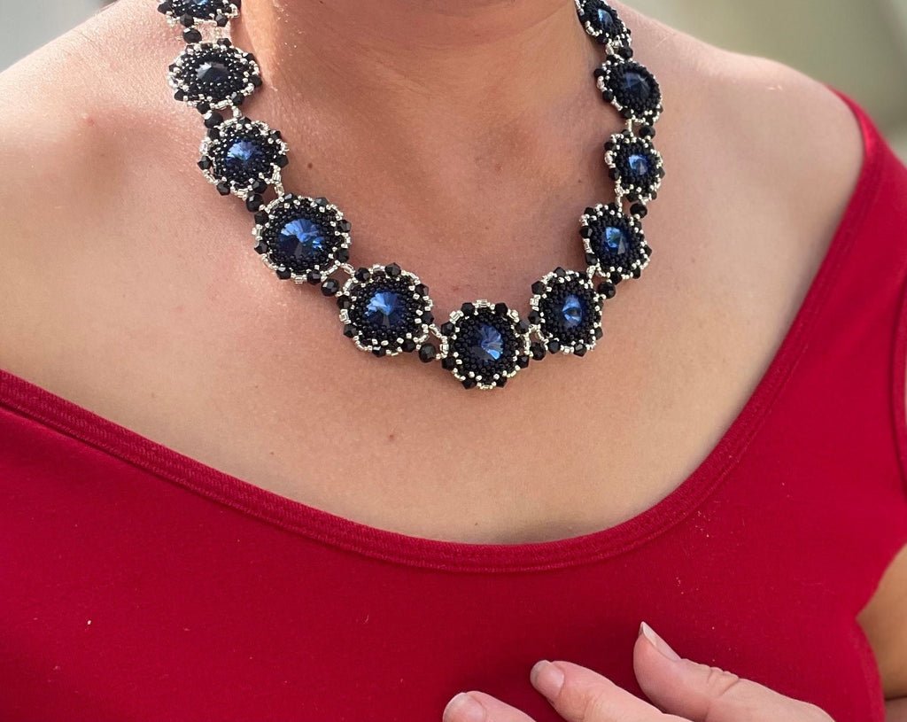 Blue Rhinestone collar necklace gifts for wife  sabyasachi style jewelry fashion choker women beaded festive birthday jewelry for girlfriend