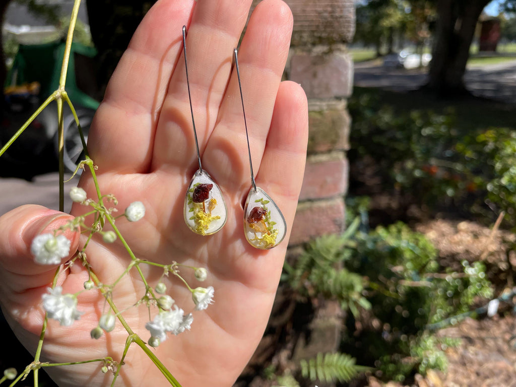 Real Mushroom Moss Dangle Earrings: Sterling Silver Threader, Woodland Fairy Jewelry