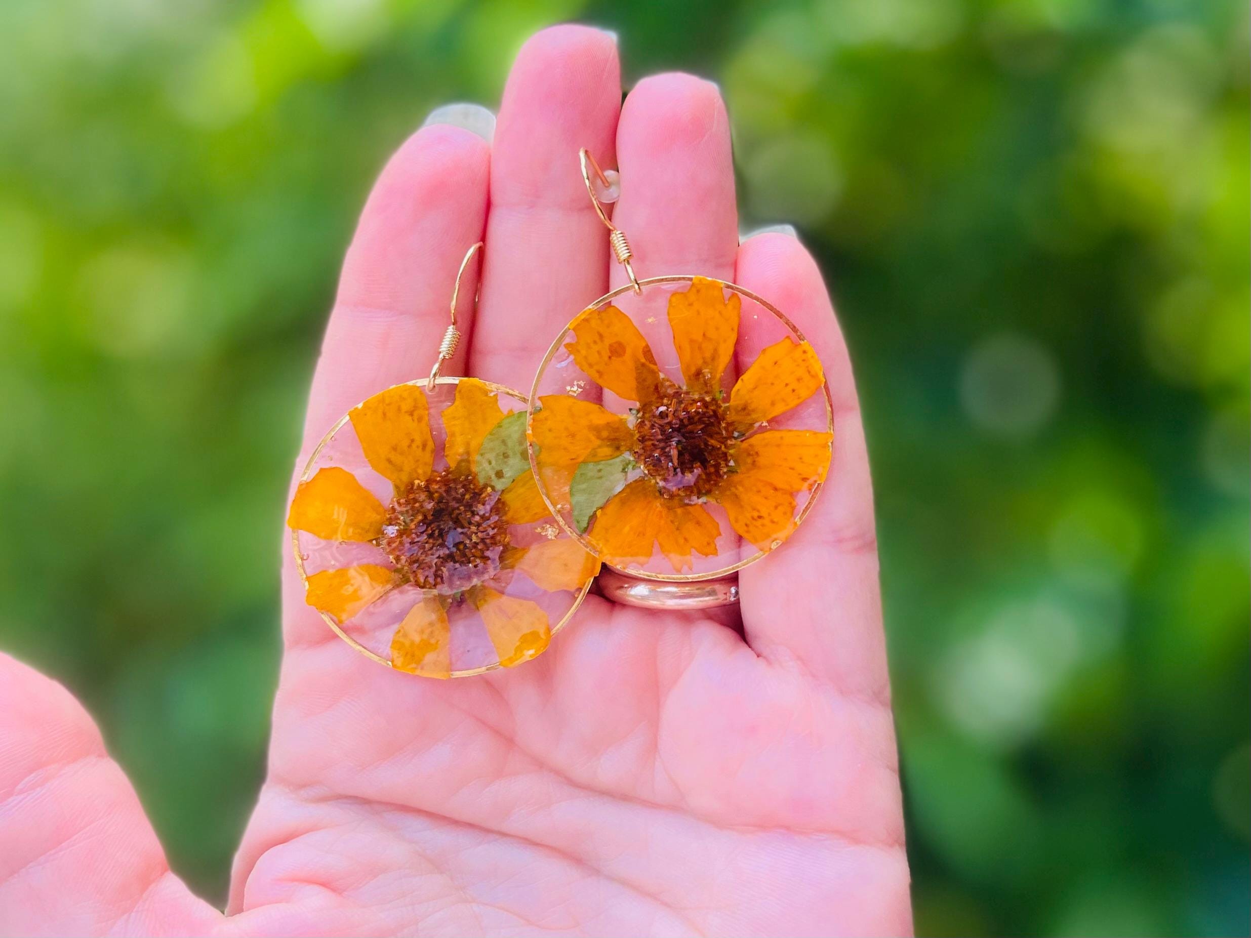 Resin Sunflower Dangle Earrings: Cottagecore Floral Jewelry