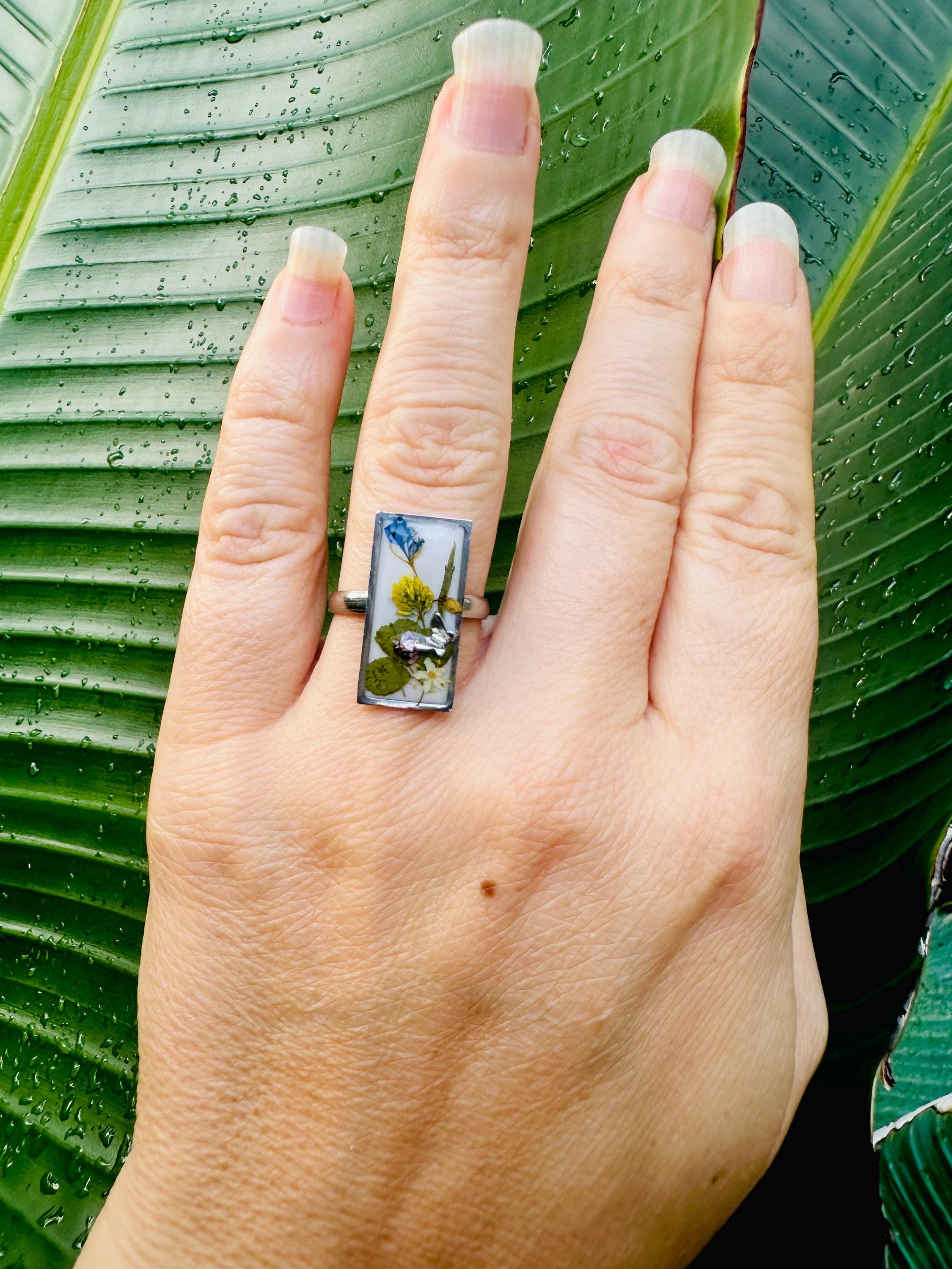 Tiny Butterfly Ring: Garden Inspired Botanical Pressed Flower Jewelry Resin