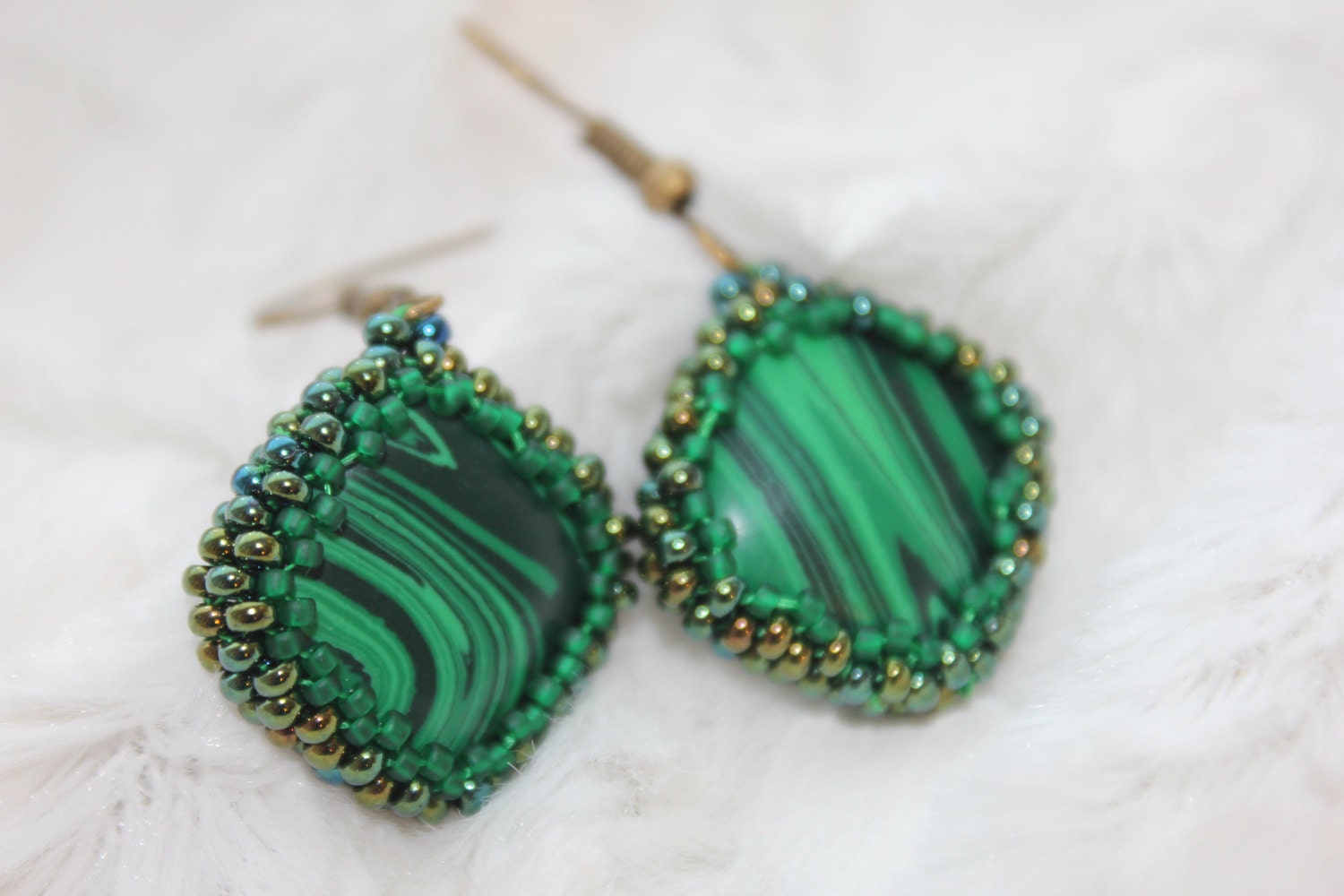 Malachite earrings, crystal earrings, gemstone green stone earrings, simple earrings, dangle square earrings, Mothers Day gift for her mom