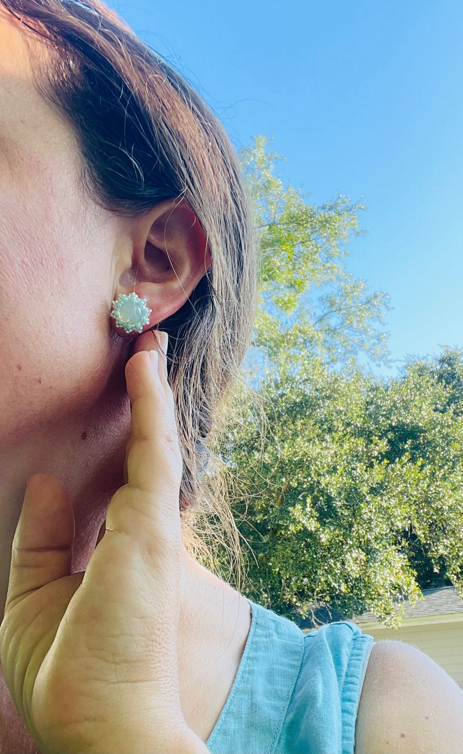 opal stud earrings, moonstone gemstone stud earrings, custom stud earrings, surgical steel stud earrings beaded, minimalist earrings wedding