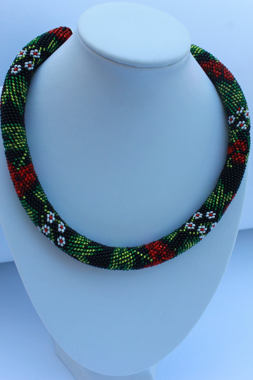 Beaded Crochet Choker: Floral Boho Statement Necklace, Handmade