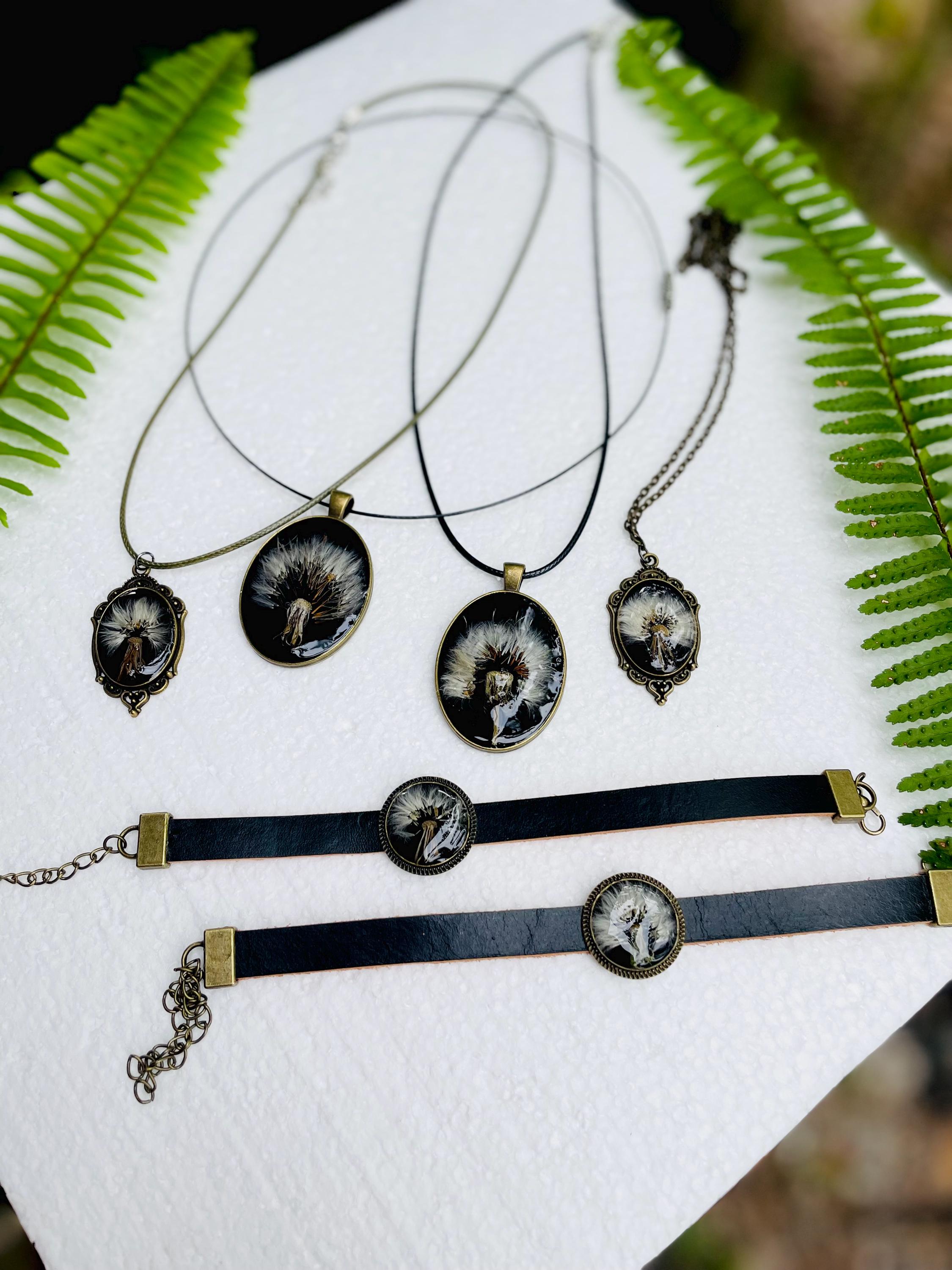 Real Dandelion Resin Pendant Necklace: Black & Bronze, Handmade Wish Jewelry Valentine gift for Boyfriend