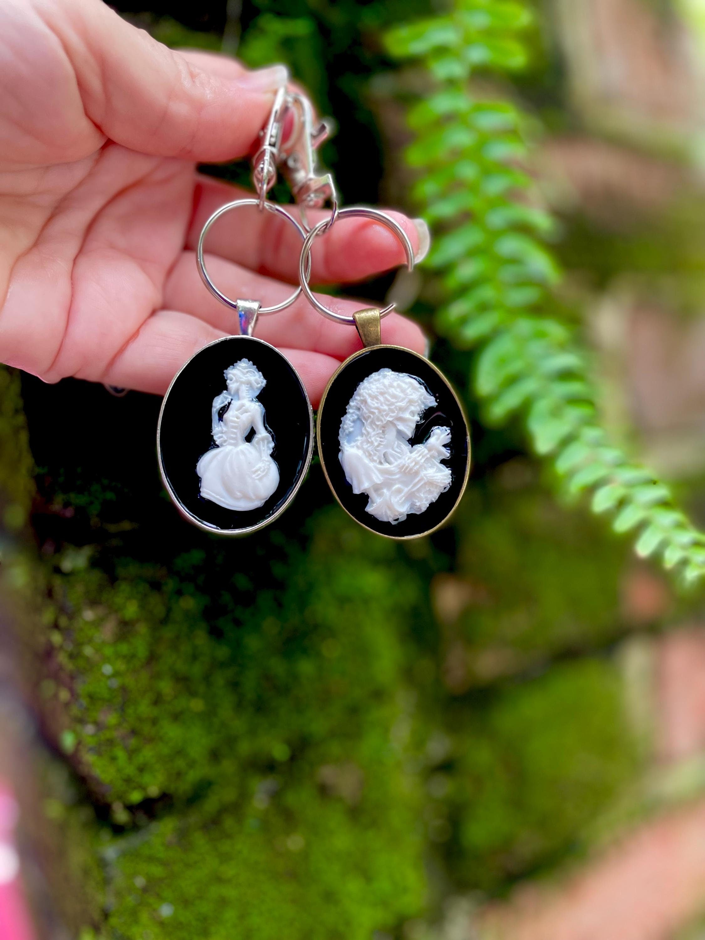 Vintage Skeleton Lady Keychain: Cold Porcelain Halloween Bag Charm