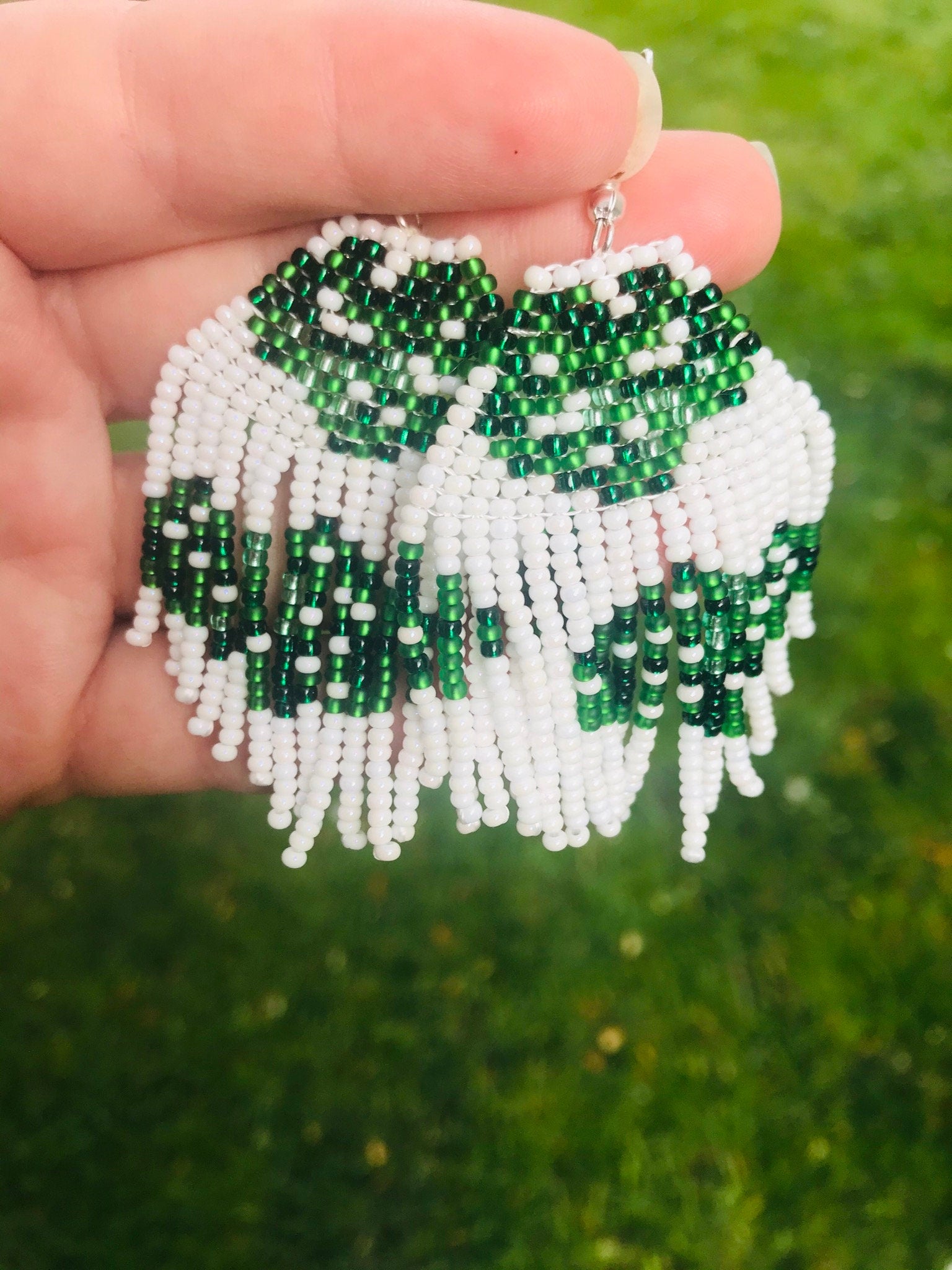 Monstera leaf earrings, native American jewelry, native beaded earrings, beaded fringe earrings, Bohemian Wedding Earrings, girlfriend gift