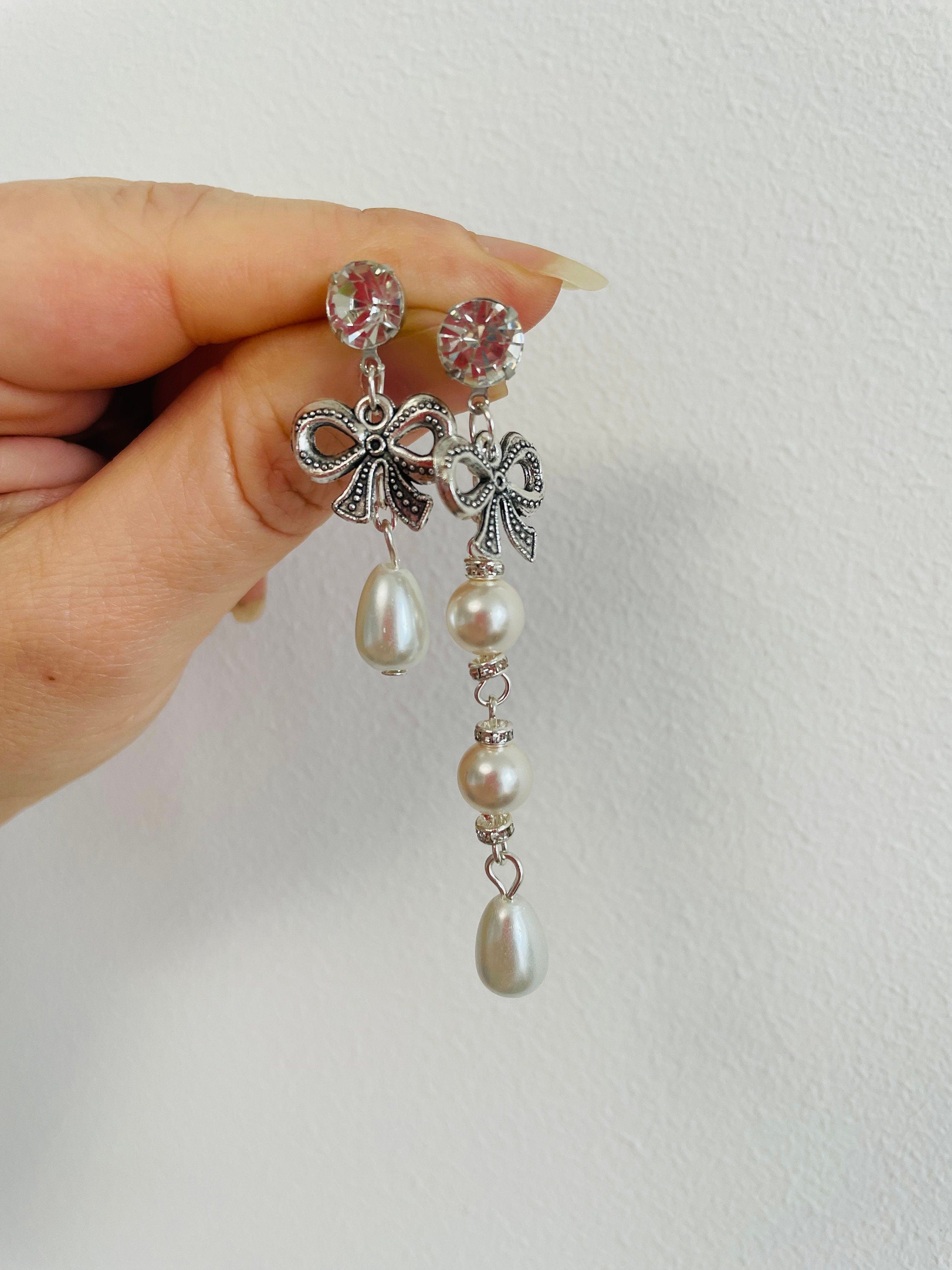 Bow Earrings Pearl Coquette Jewelry Bridal Earrings Swarovski Pearl Earrings Pearl Bow Earrings Post Earrings Gift For Her Bow Post Earrings