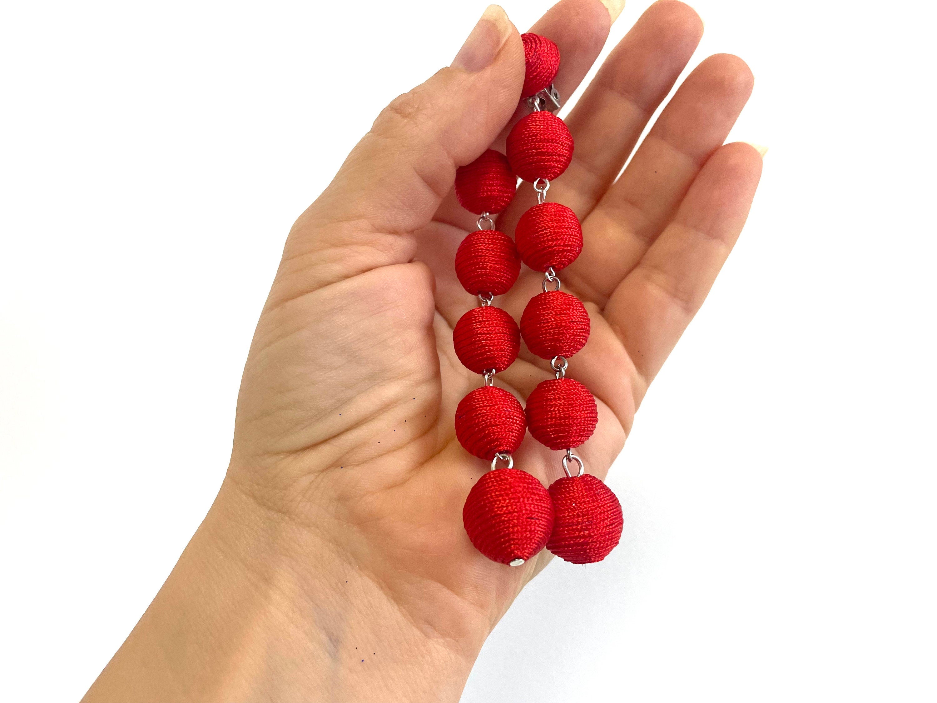 Mothers day gift for her Red 4 four drop Bonbons clip on earrings, Ball earrings Bon bon bonbon, three ball five ball earrings Rebecca style
