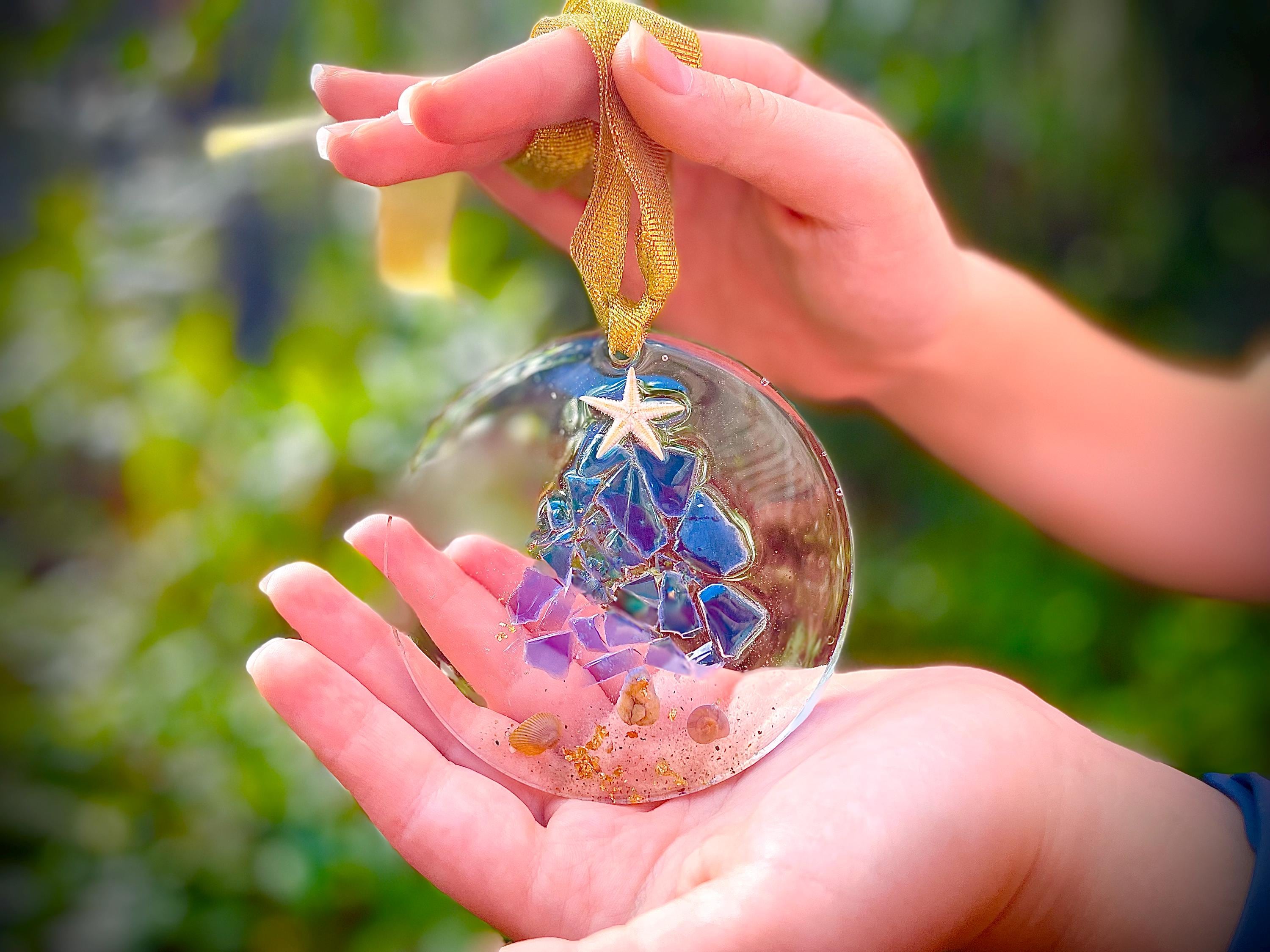 Starfish & Sea Glass Christmas Tree Ornament: Personalized Corporate Coastal Decor