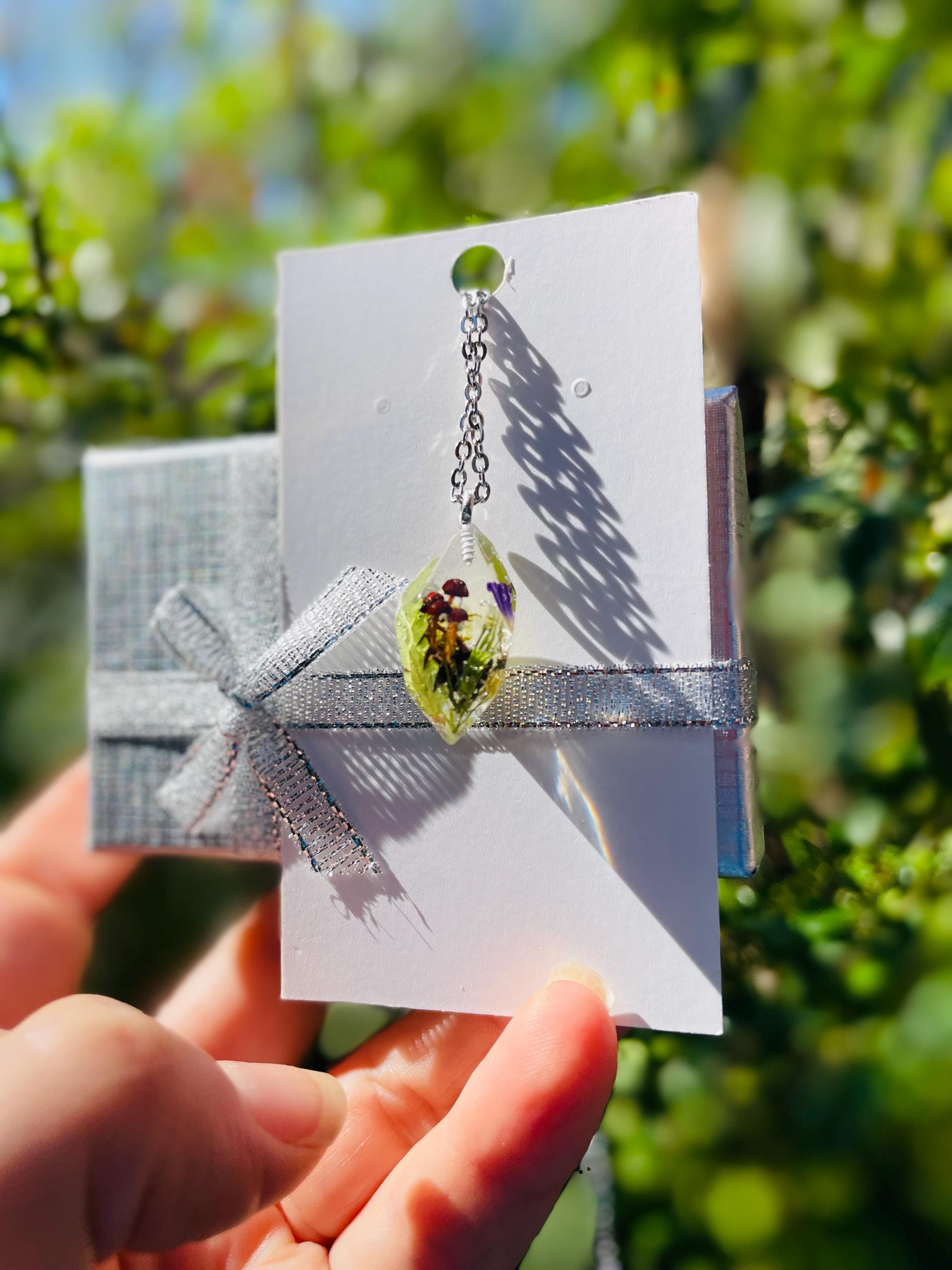 Personalized Crystal Real Mushroom Pendant Necklace Unisex: Custom Mushroom Number Family Jewelry Keepsake