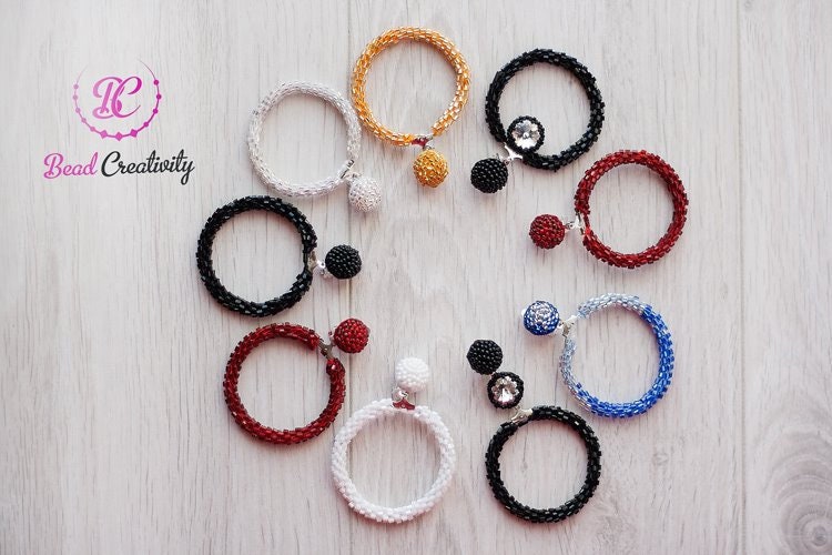 Multicolor Beaded Hoop Clip On Earrings: Sparkle Jewelry Gift