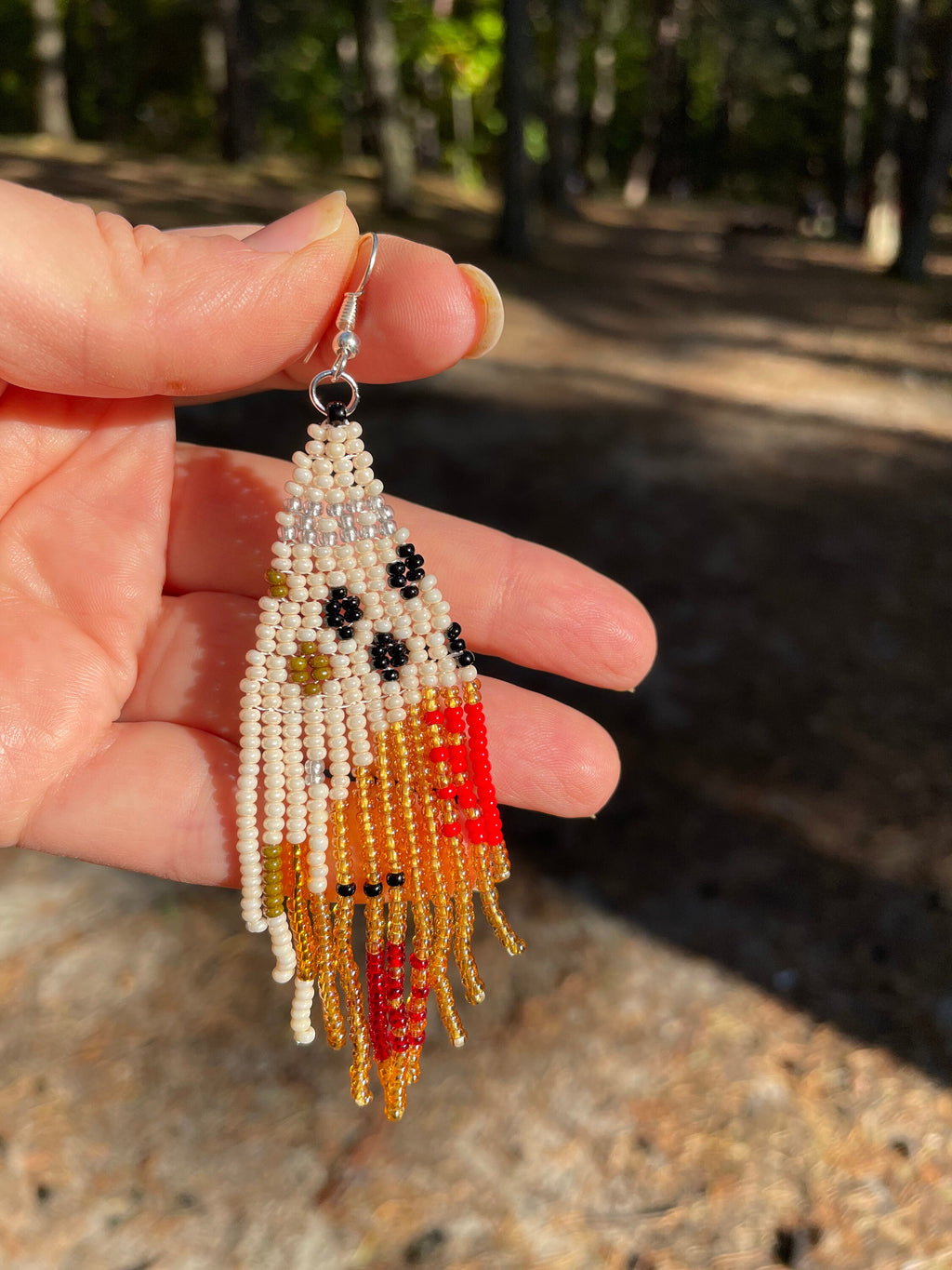 Autumn Fall long seed bead earrings, Abstract Beaded Fringe earrings, Bohemian Earrings, Handmade statement  Dangle earrings, Christmas gift