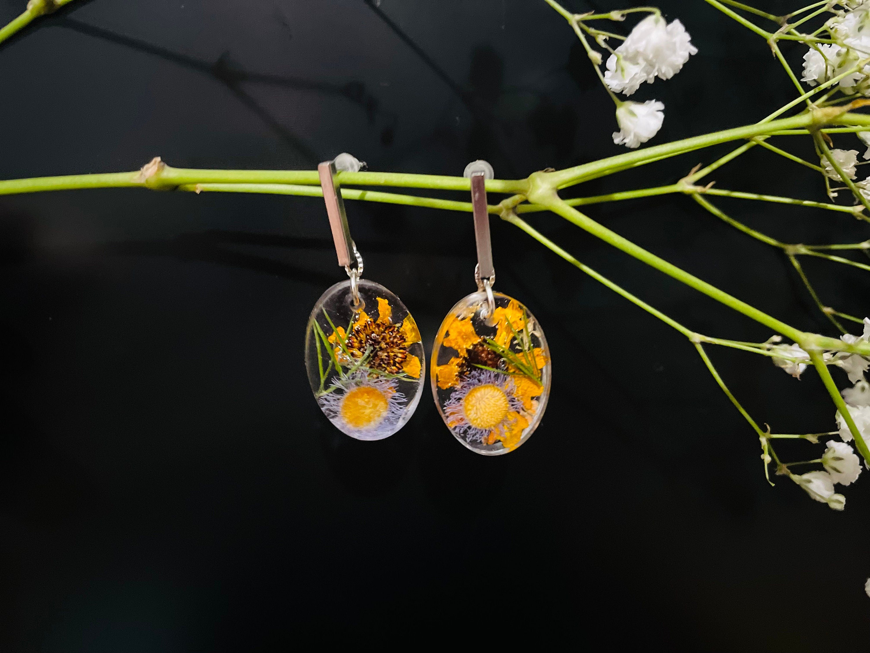 Custom Birth Flower Ring: Resin Wildflower Bouquet, Stainless Steel