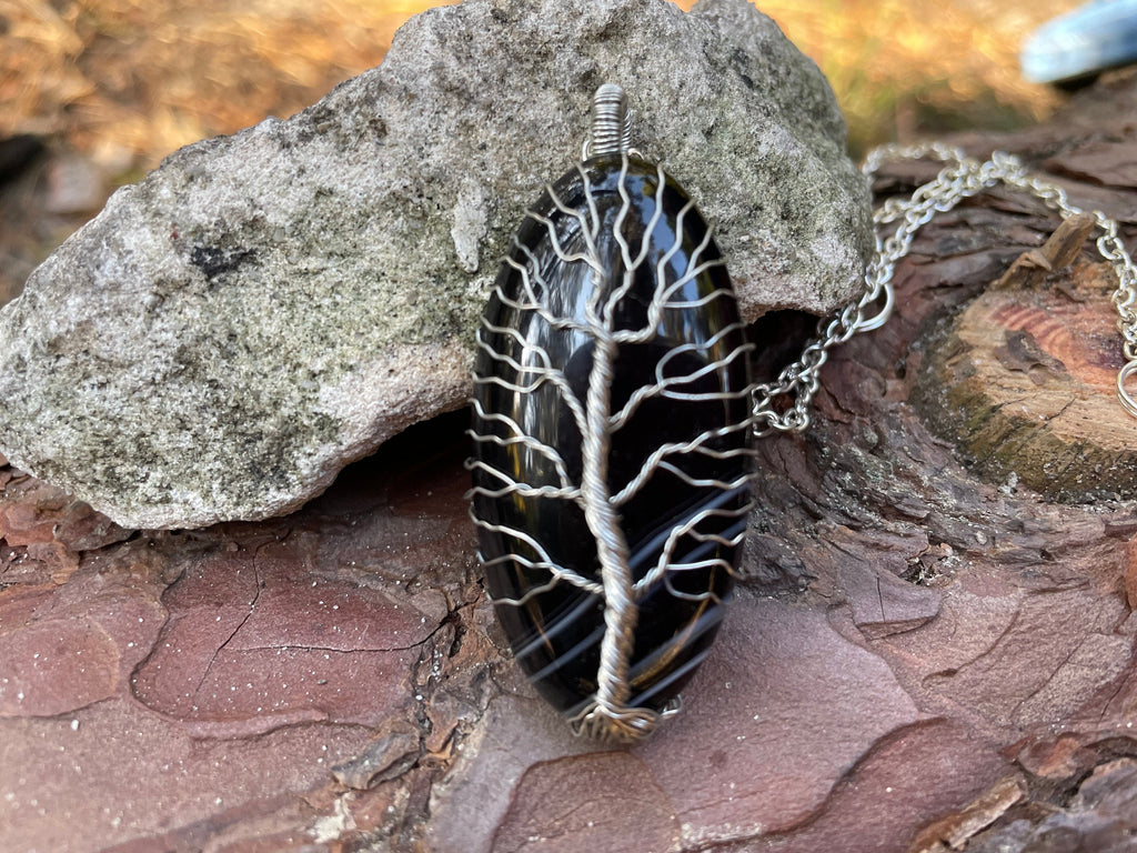 Unique handmade gifts for him, black crystal silver or copper necklace, Black onyx necklace, Black onyx jewelry gift for man, gift for dad