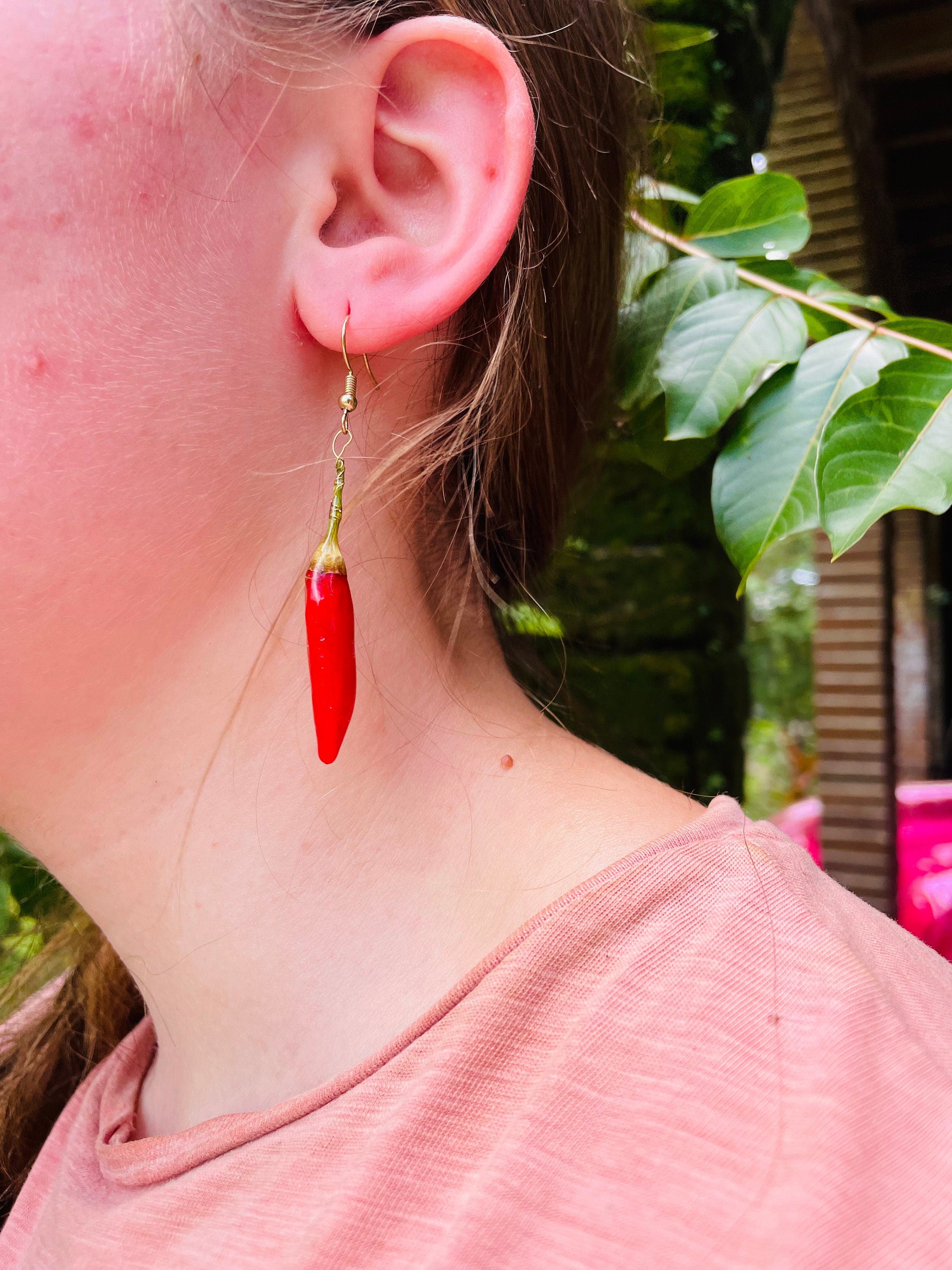 Real Dried Chili Pepper Resin Earrings: Funky Gothic Dangle Earrings