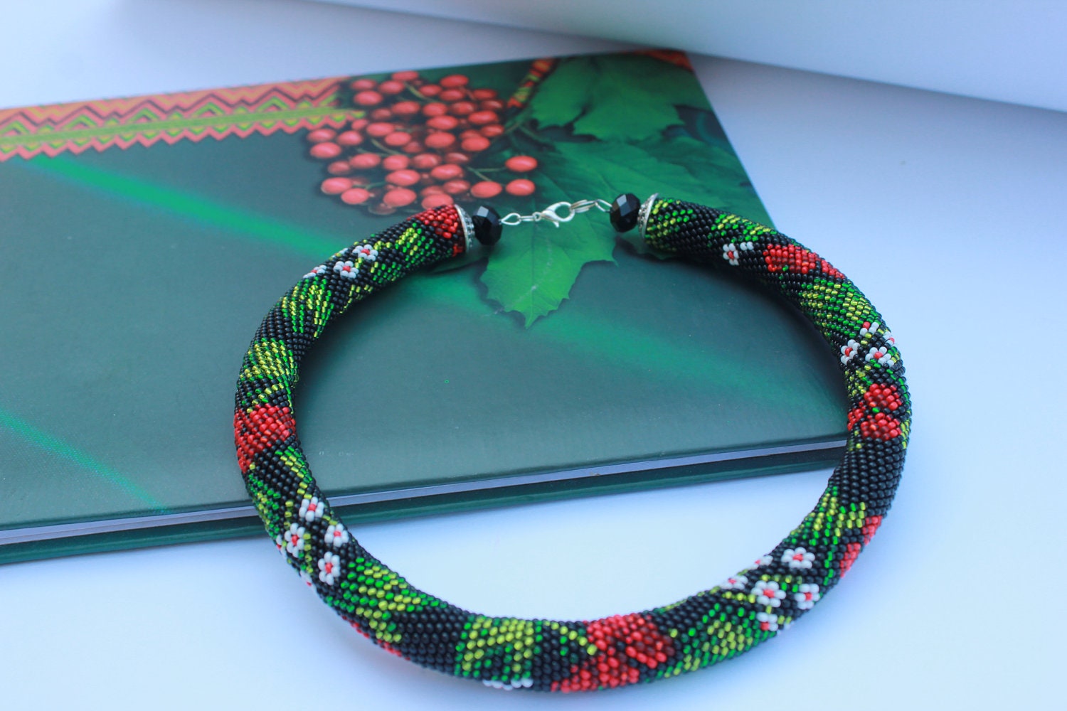 Beaded Crochet Choker: Floral Boho Statement Necklace, Handmade