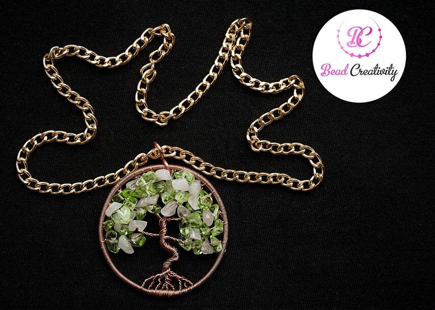 Tree of Life Pendant Necklace: Copper Wire Wrapped Coral Birthstone
