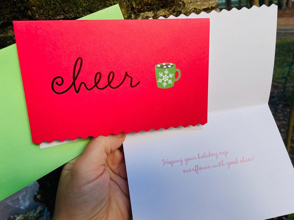 Vintage Christmas Cheer Card: Hot Cocoa & Snowflake Holiday Greeting