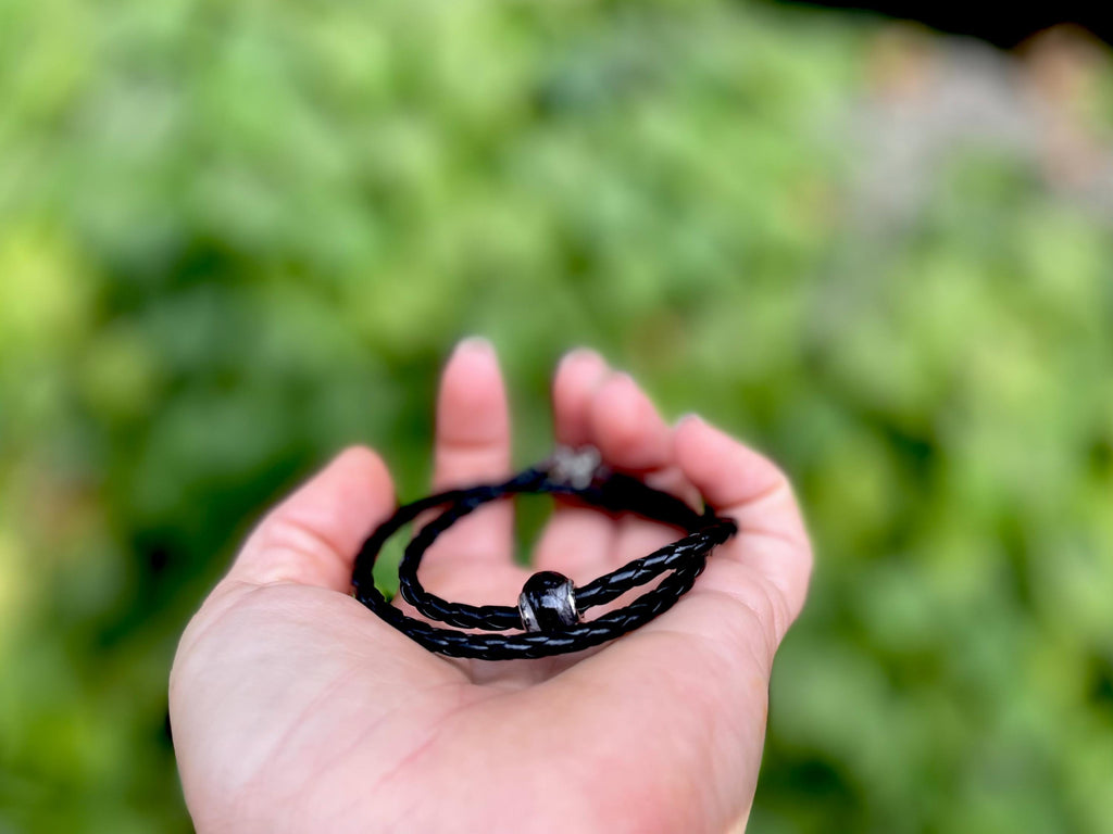 Mourning Jewelry Custom hair / Funeral Flowers European Bead memorial leather bracelet for men
