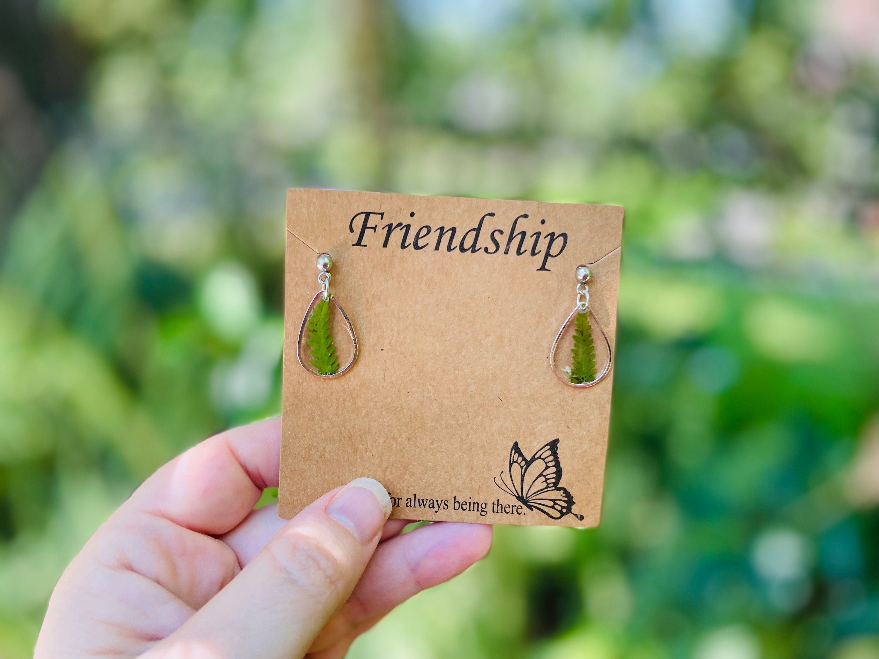 Teardrop Fern Resin Earrings: Nature Inspired Dangle Jewelry